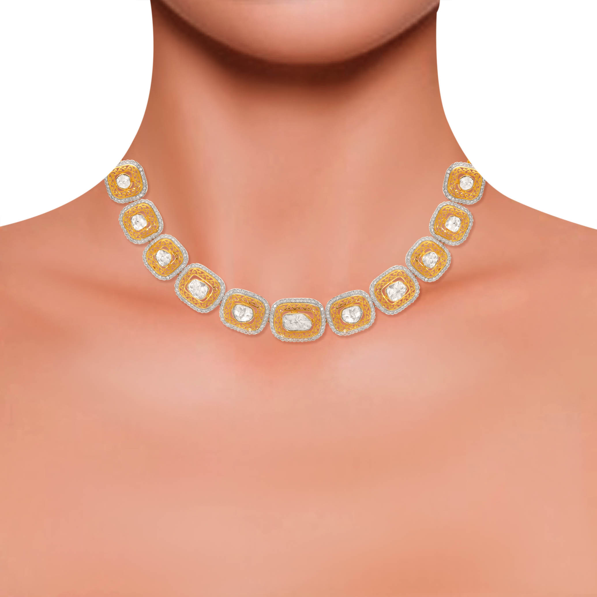 Geometric Glamour Polki Diamond Necklace - Senco Gold and Diamonds