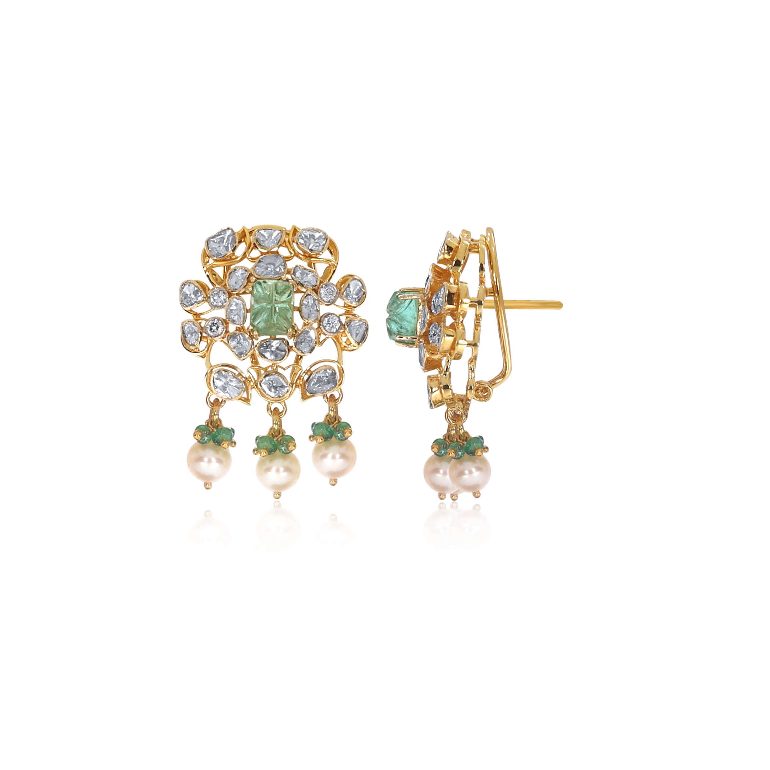 Grand Bloom Polki Hoop Earrings - Senco Gold and Diamonds