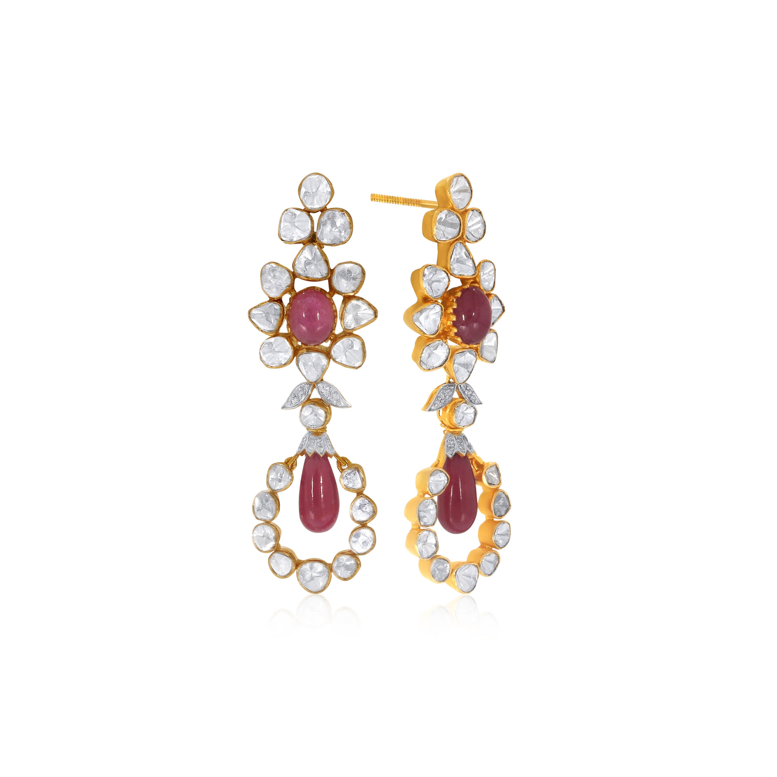 Vibrant Bloom Polki Diamond Danglers - Senco Gold and Diamonds