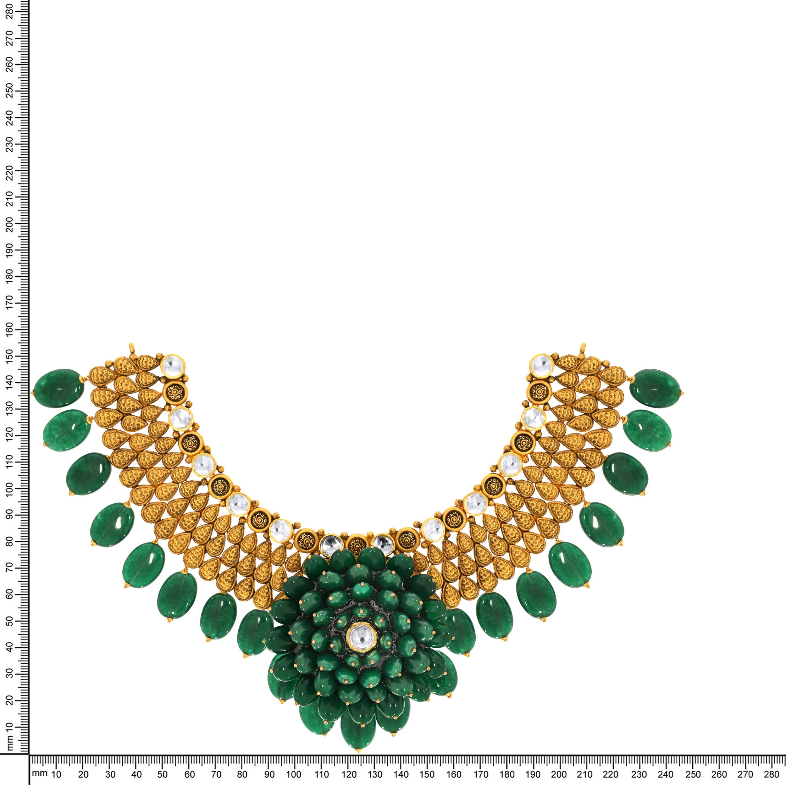 Vibrant Dahlia Antique Gold Kundan Necklace - Senco Gold and Diamonds