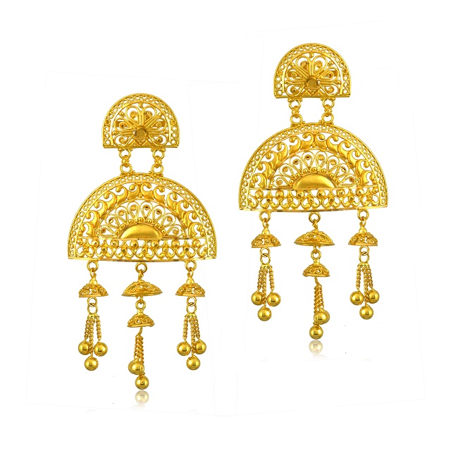 Artsy Moon Gold Danglers - Senco Gold and Diamonds