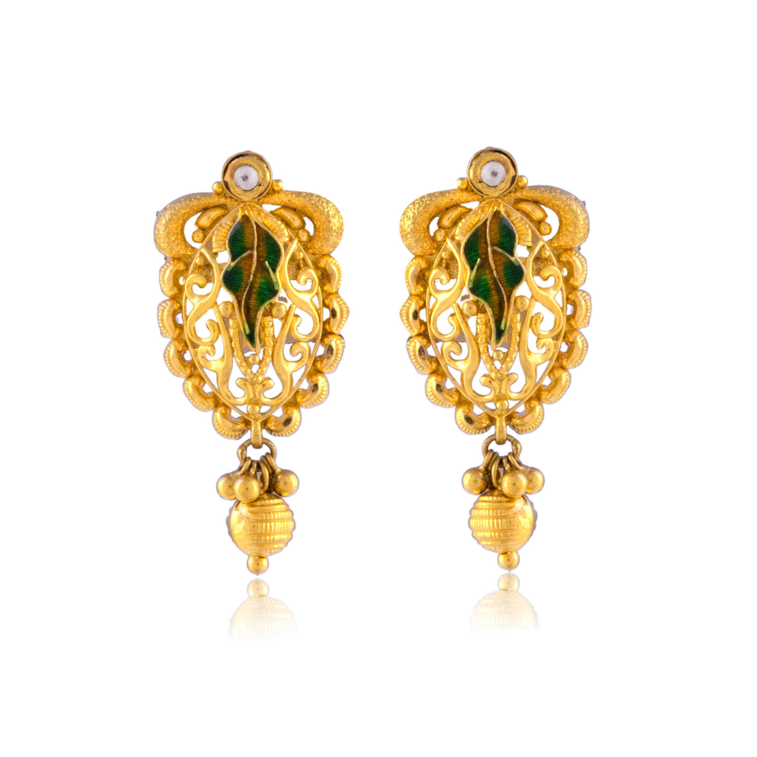 Meena Craft Gold Studs - Senco Gold and Diamonds