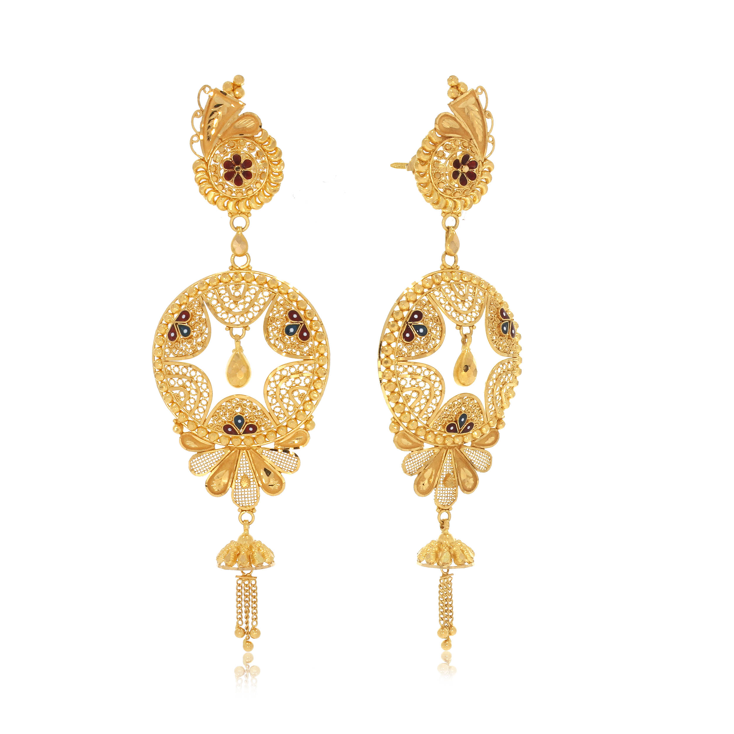 Delicate Meenakari Gold Chandbali Earrings - Senco Gold and Diamonds