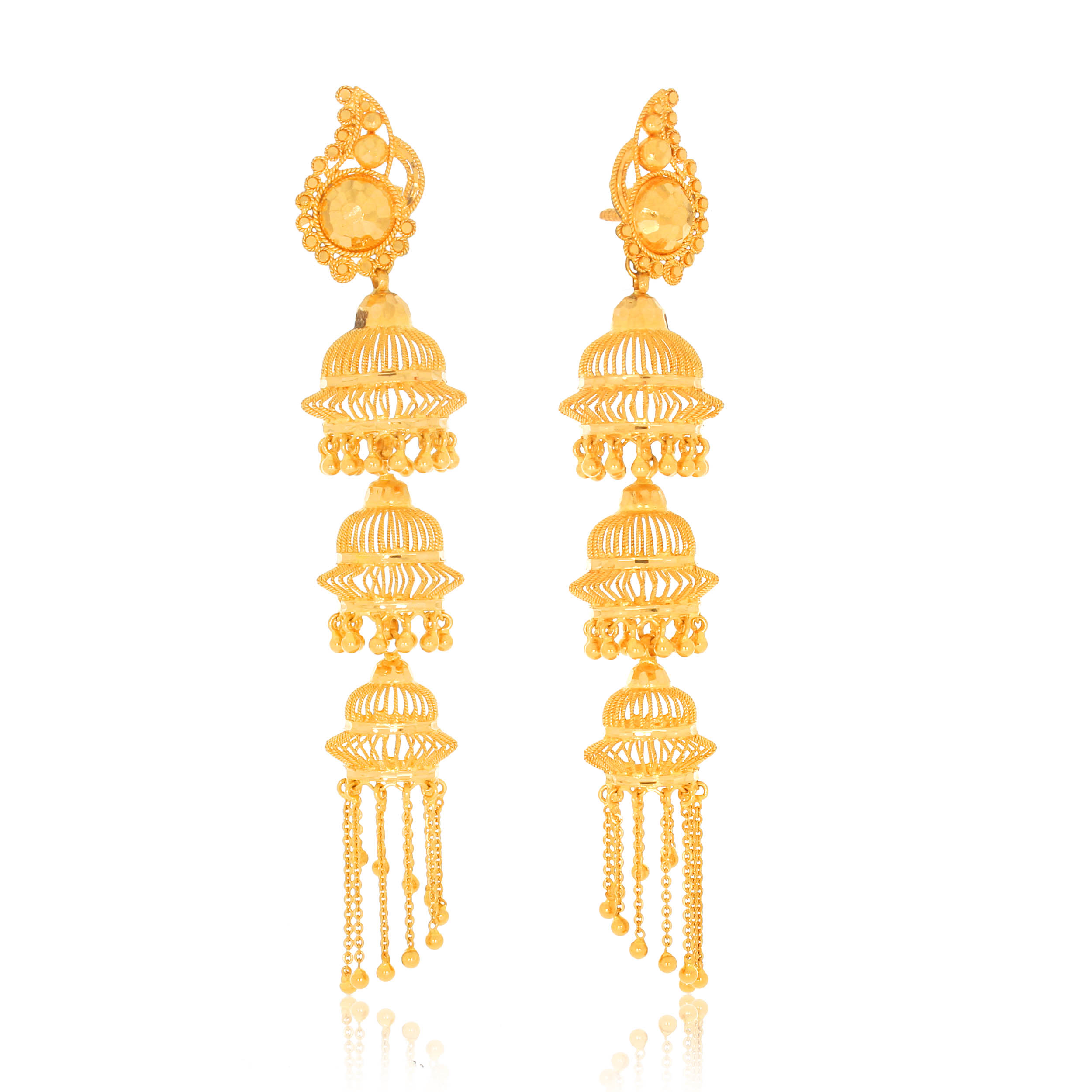 Trio Grace Gold Jhumka Earrings - Senco Gold and Diamonds