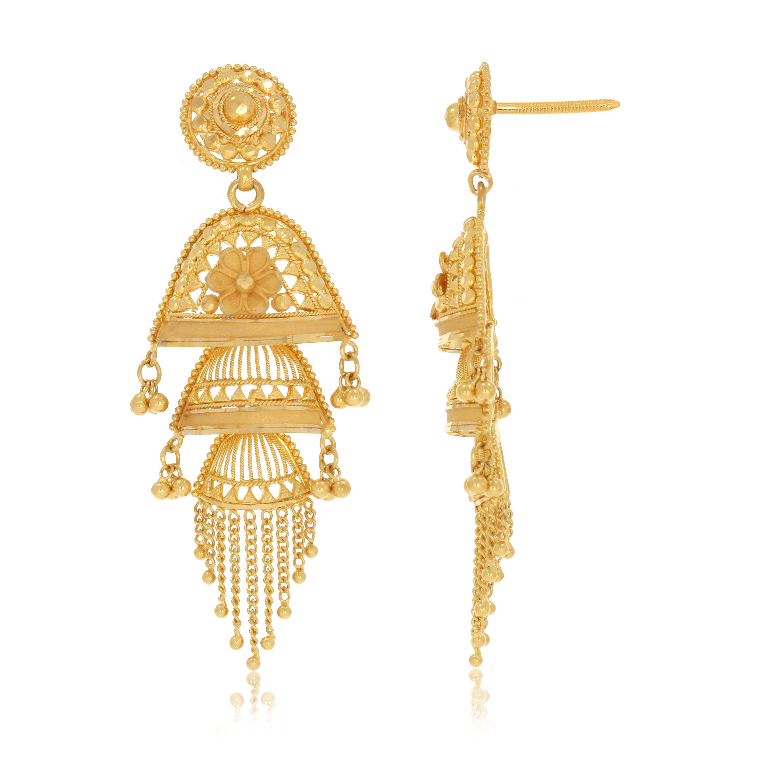 Cascading Art Gold Jhumka Earrings - Senco Gold and Diamonds