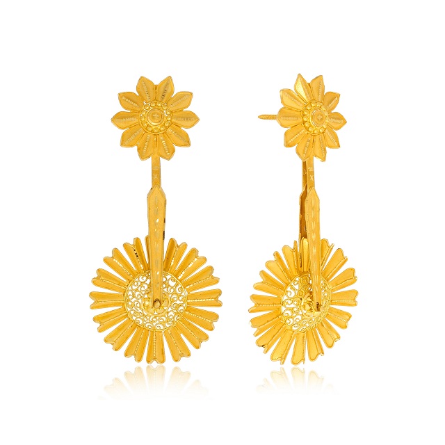 Daisy Petals Gold Drop Earrings - Senco Gold and Diamonds