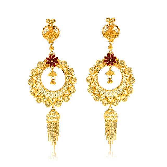 Ravishing Flower Gold Chandbali Earrings - Senco Gold and Diamonds