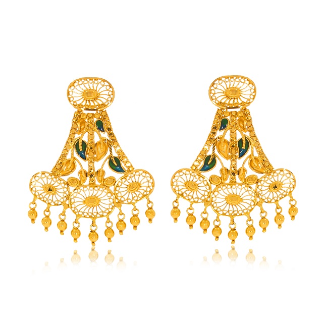 Ethnic Jhoomer Gold Earrings - Senco Gold and Diamonds