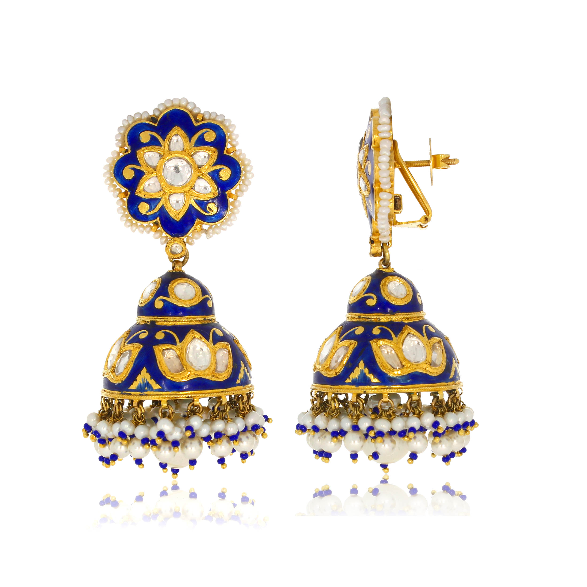 Azure Aura Gold Jhumka Earrings - Senco Gold and Diamonds
