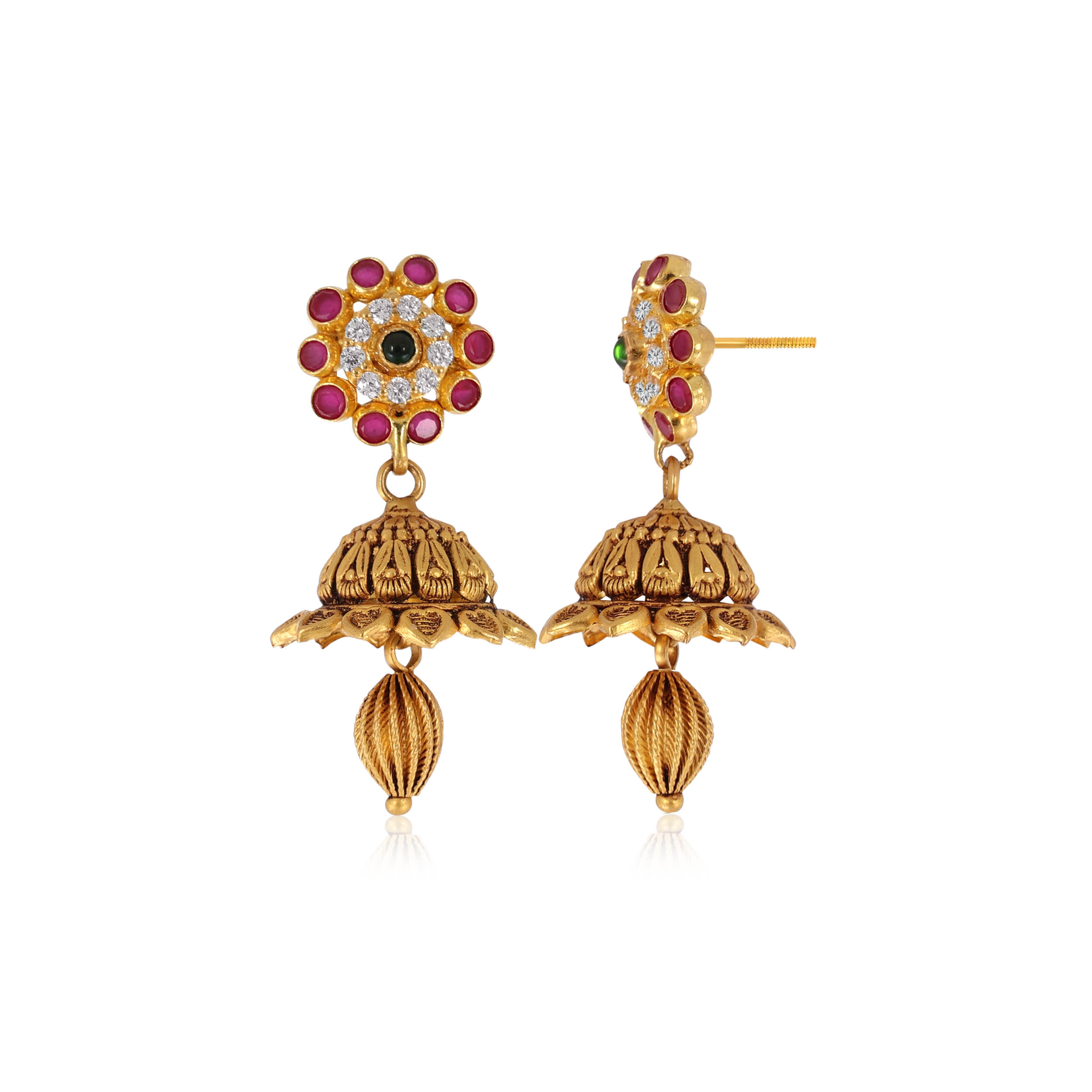 Vibrant Antique Gold Jhumka Earrings - Senco Gold and Diamonds