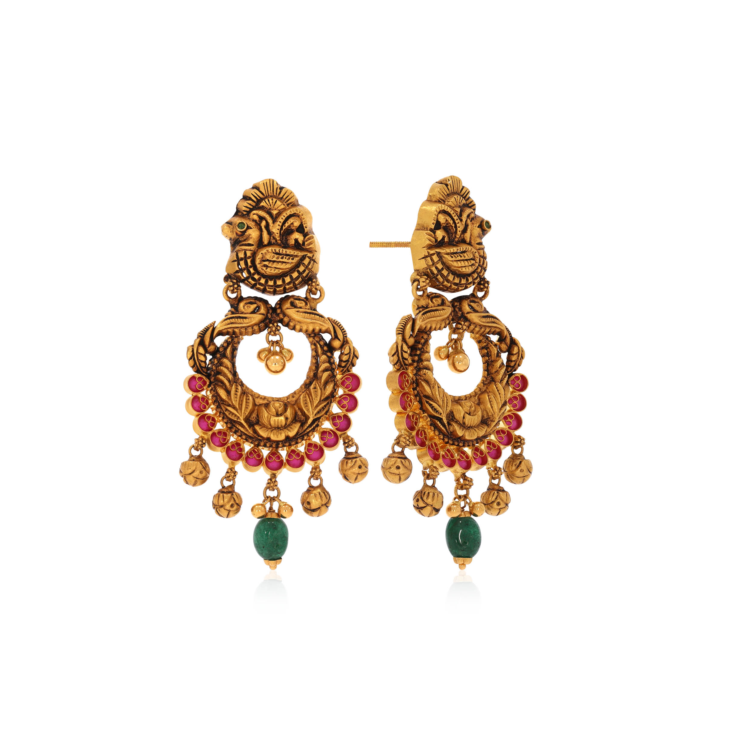 Lotus Charm Antique Chandbali Earrings - Senco Gold and Diamonds
