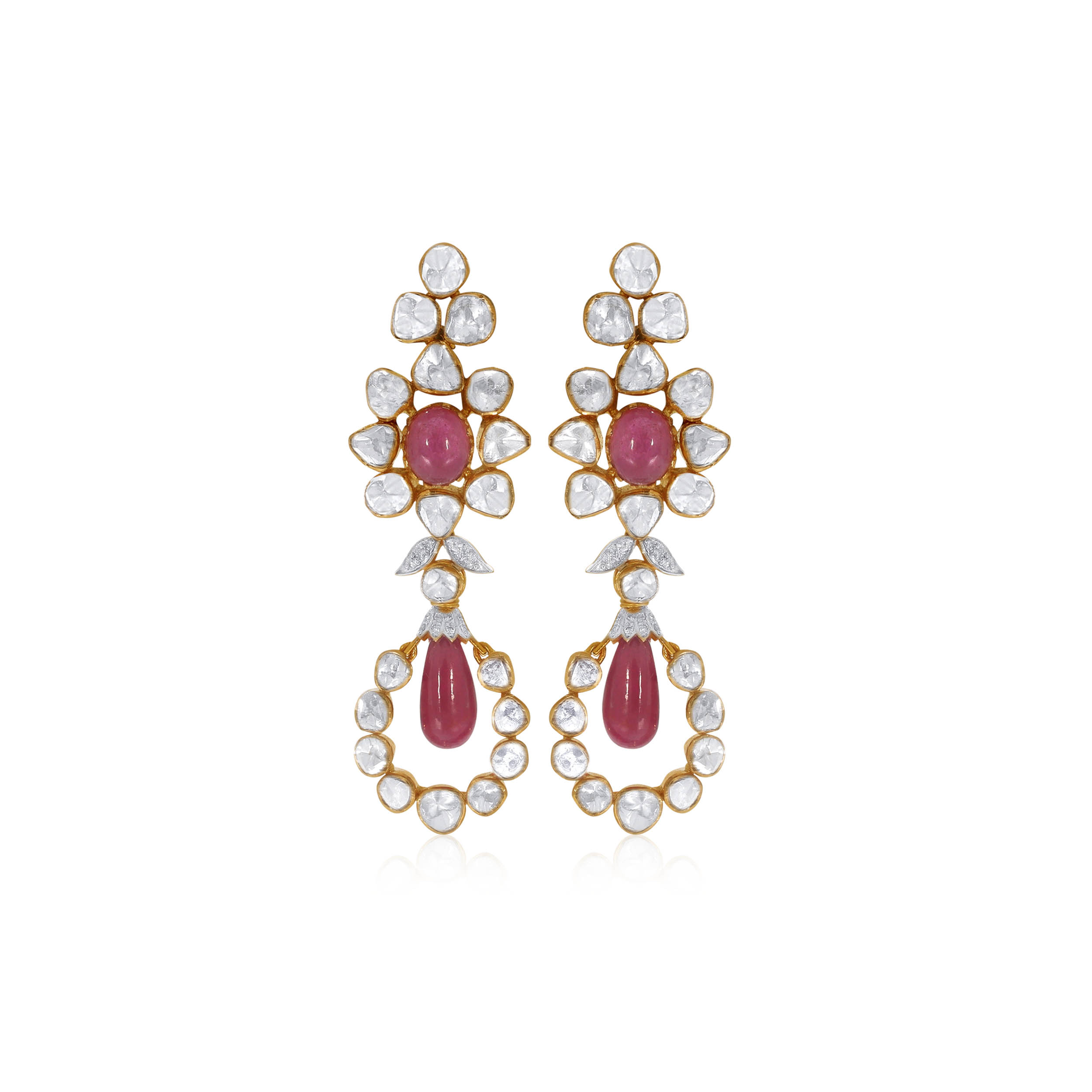 Vibrant Bloom Polki Diamond Danglers - Senco Gold and Diamonds