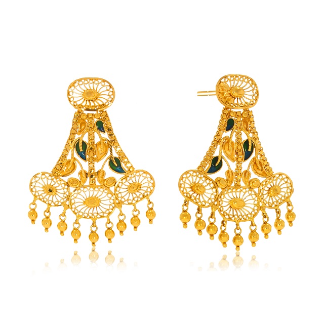 Ethnic Jhoomer Gold Earrings - Senco Gold and Diamonds
