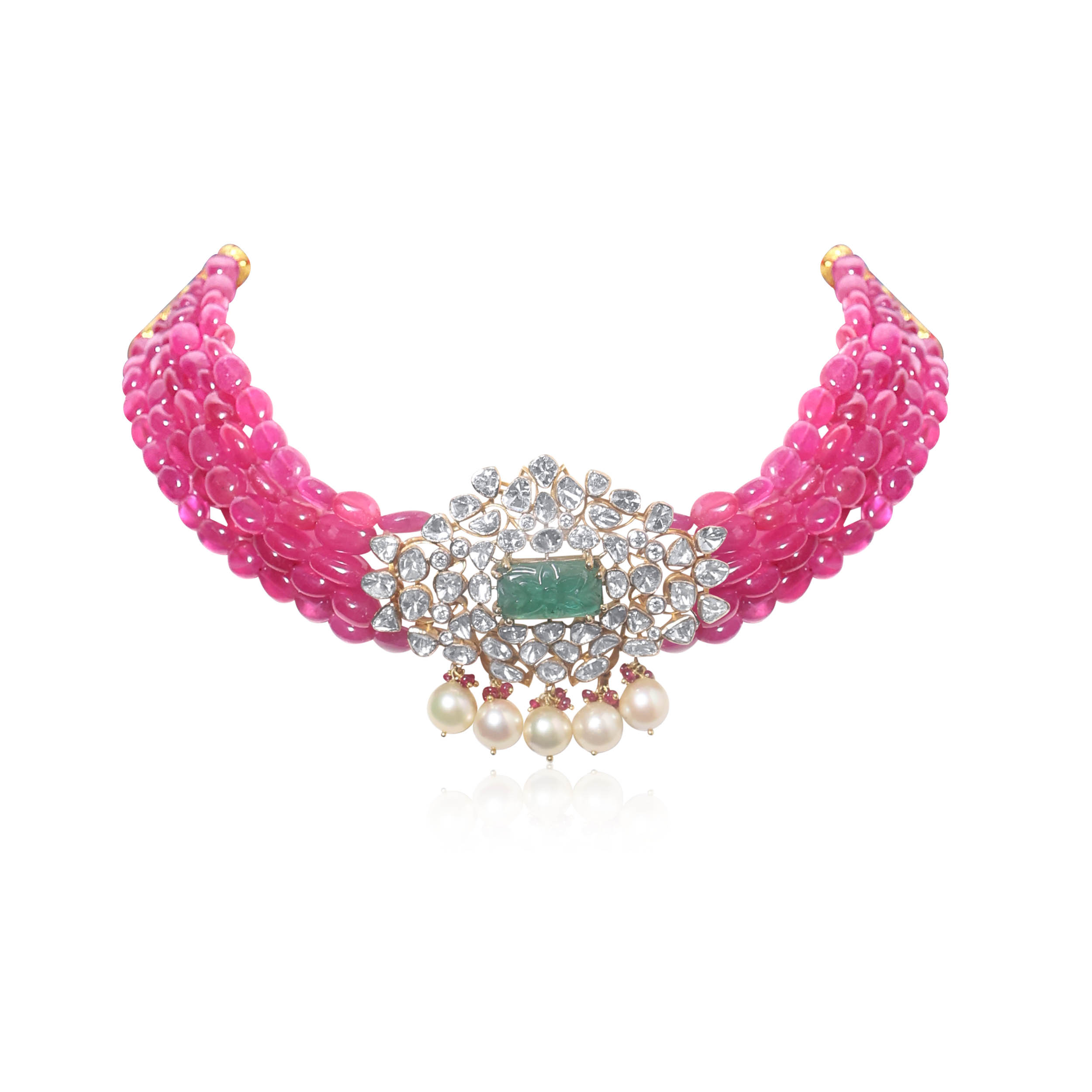 Rosy Impressive Polki Choker Necklace - Senco Gold and Diamonds