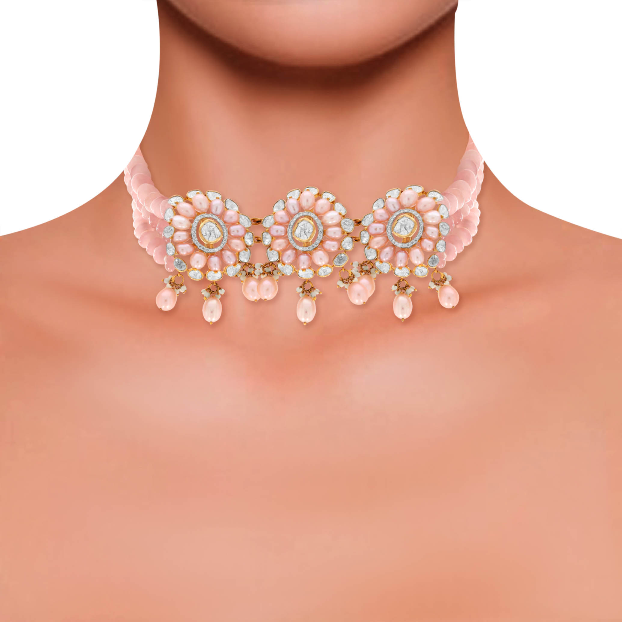 Royal Blush Polki Diamond Choker - Senco Gold and Diamonds