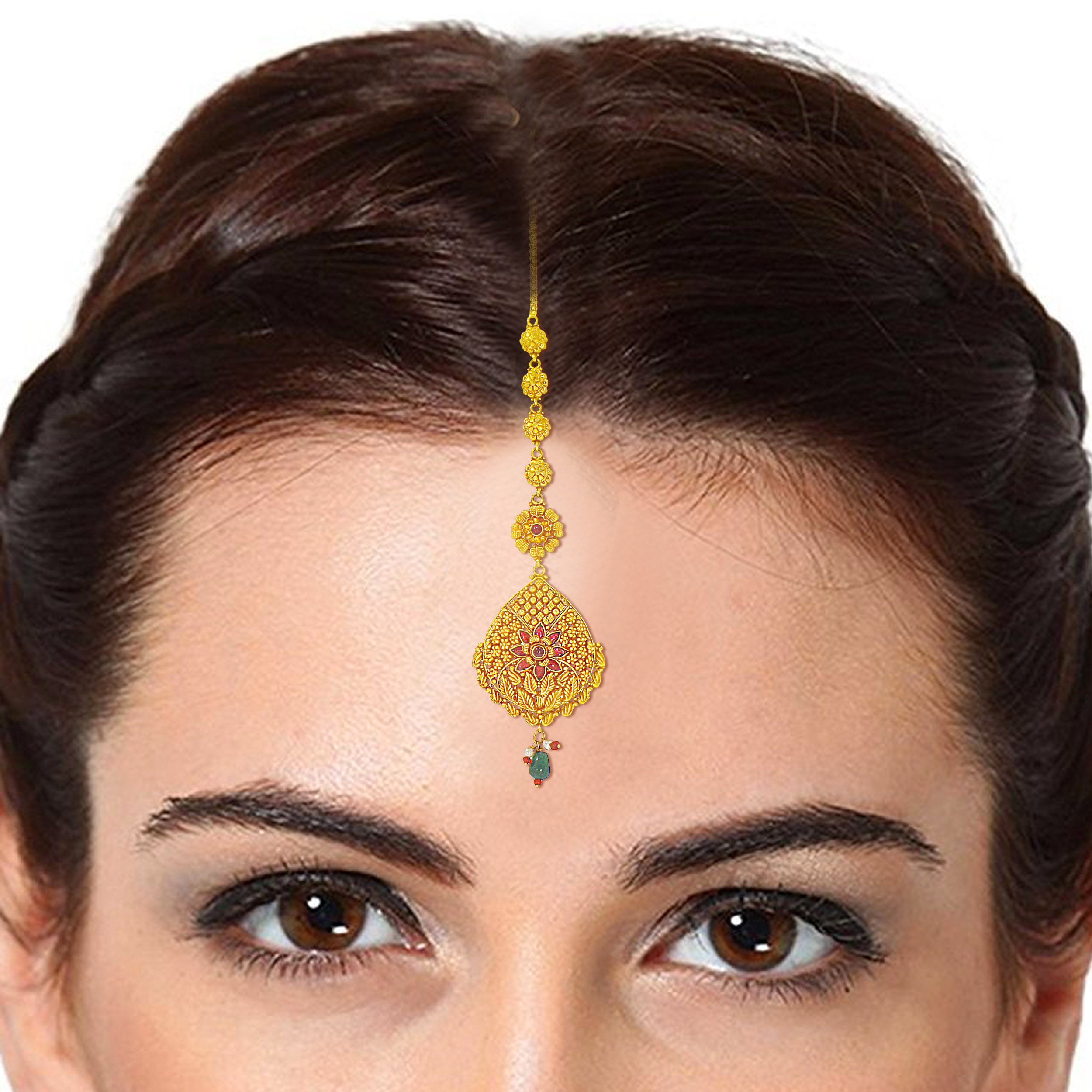 Gardenia Princess Gold Maang Tikka - Senco Gold and Diamonds