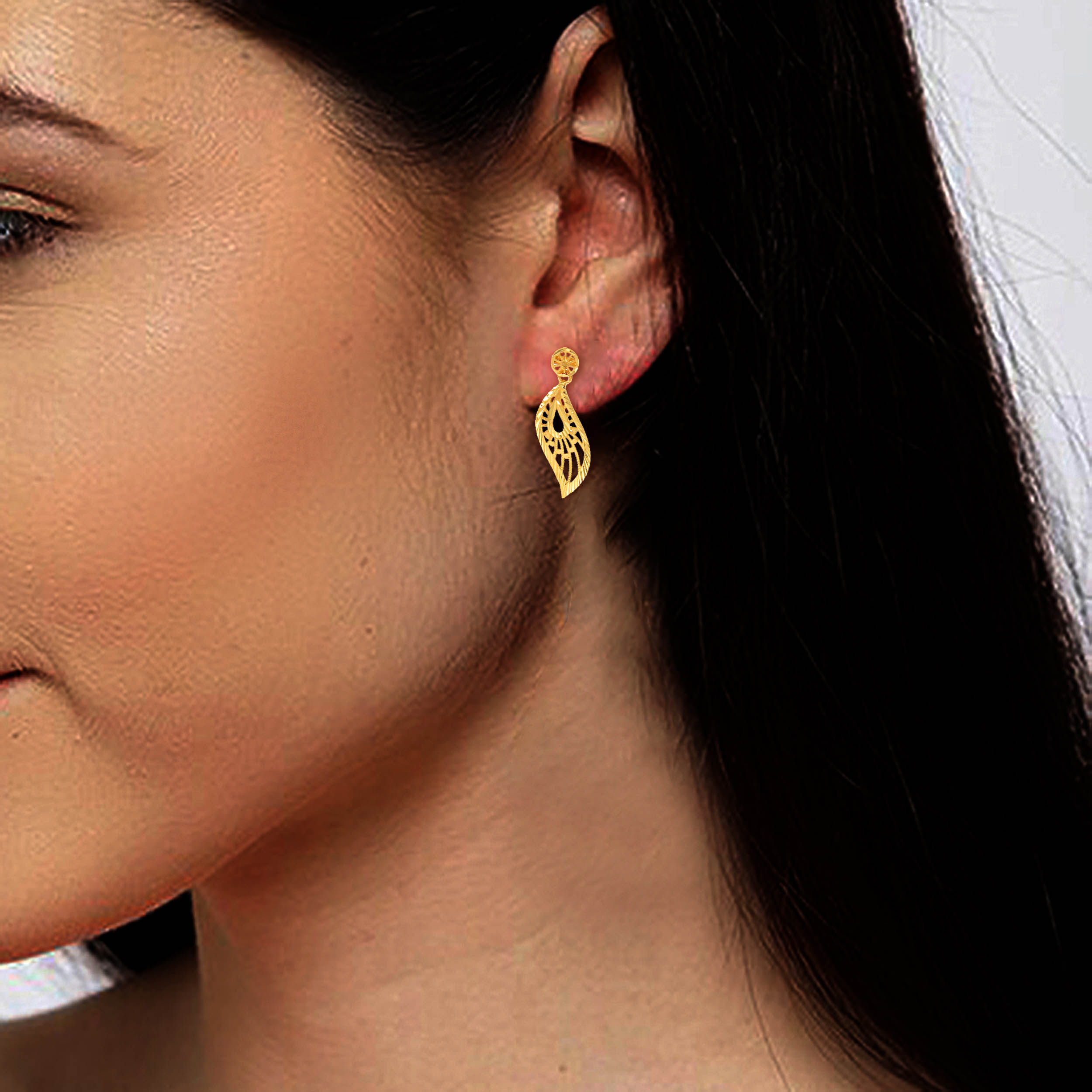Artistic Wave Gold Drop Earrings - Senco Gold and Diamonds