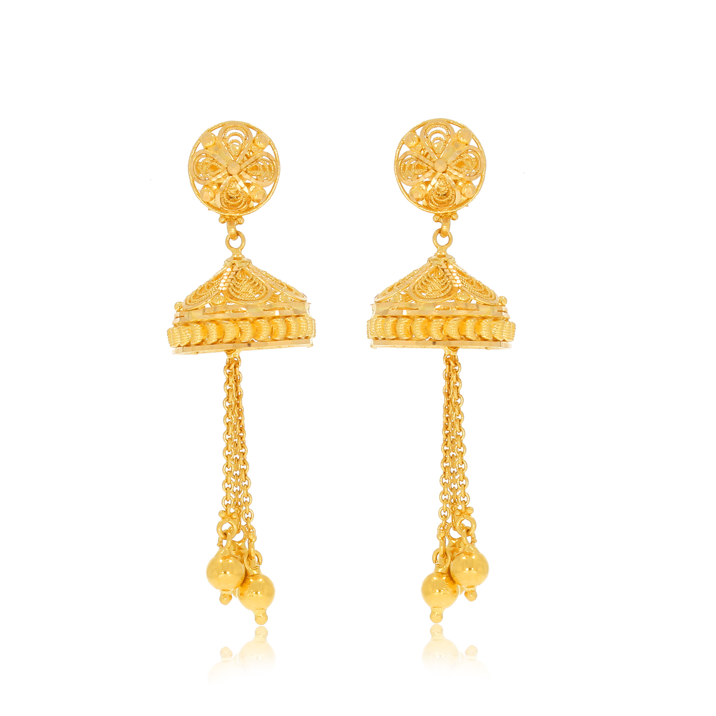 Traditional Art Gold Long Earrings - Senco Gold and Diamonds