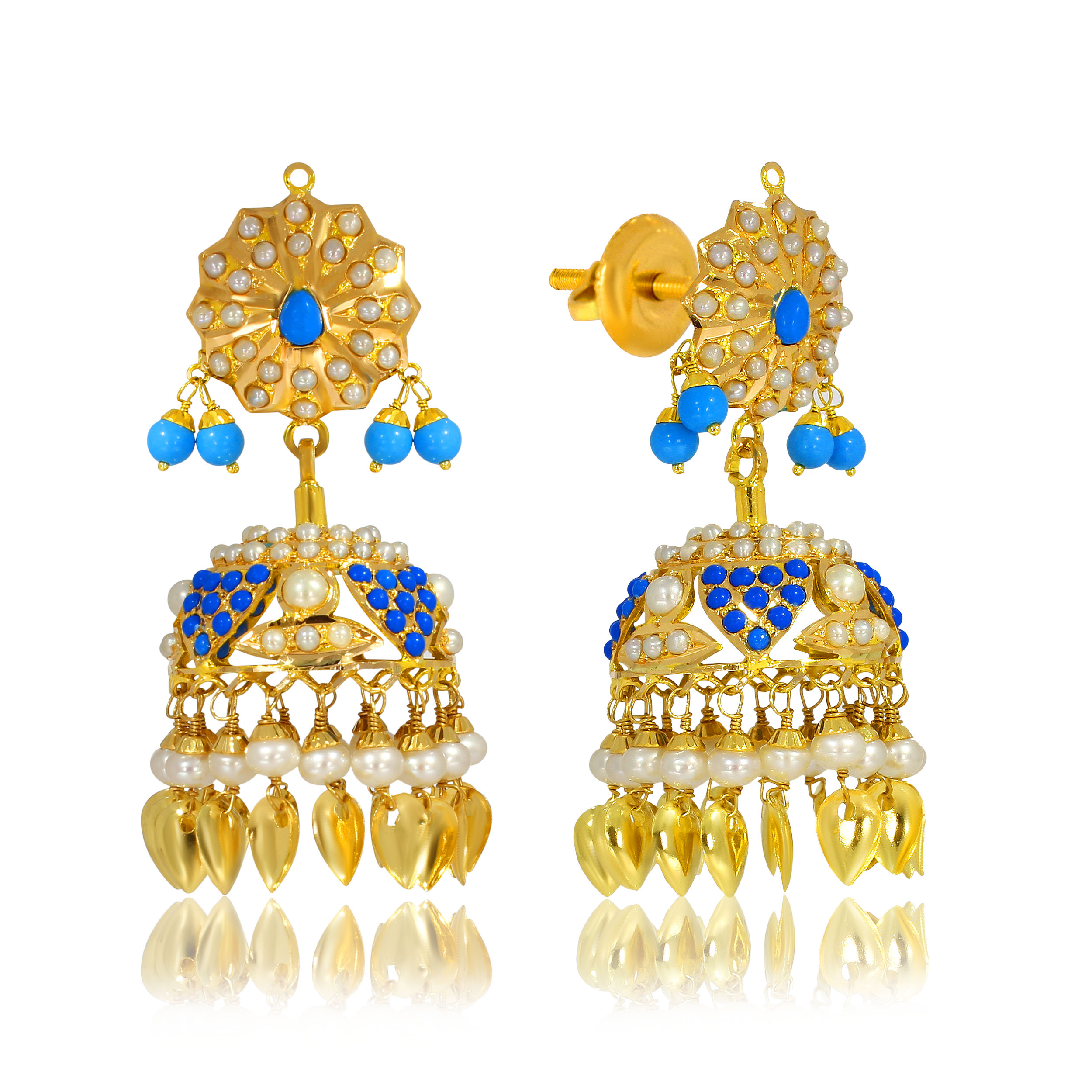 Azure Bliss Gold Jhumka Earrings - Senco Gold and Diamonds
