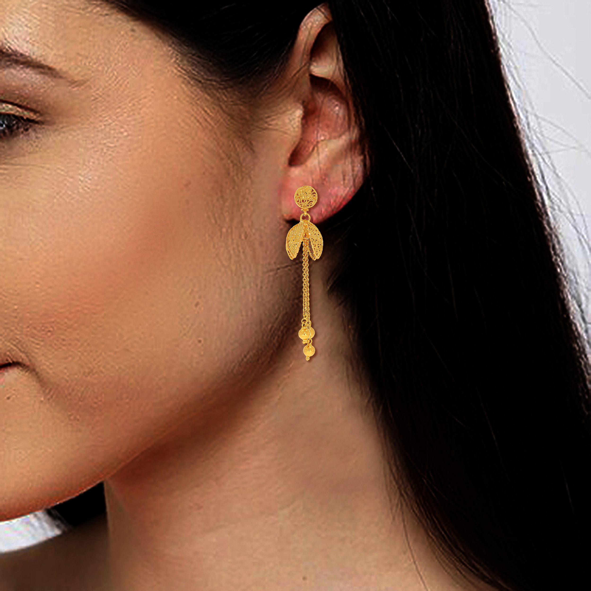 Contemporary Glow Gold Long Earrings - Senco Gold and Diamonds