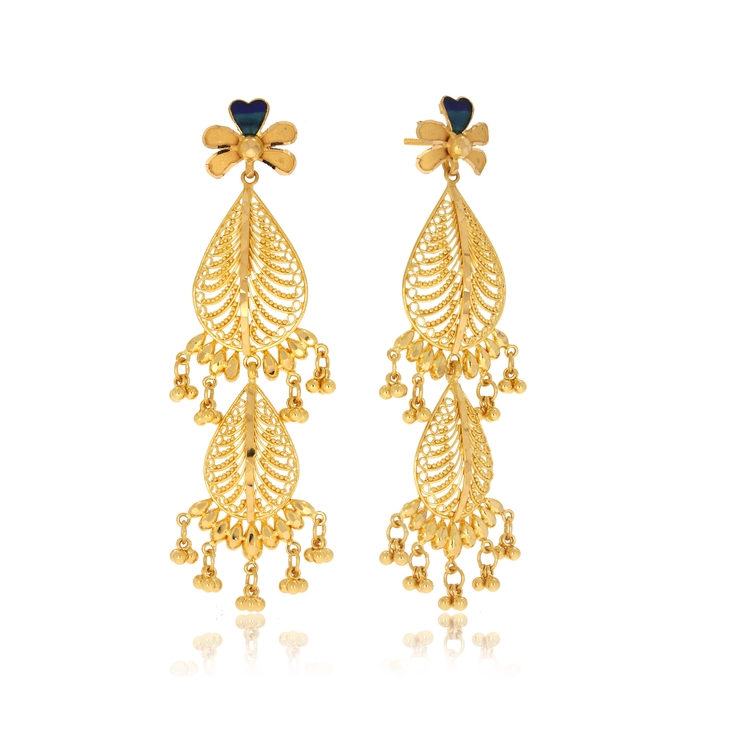Intricate Petals Gold Danglers - Senco Gold and Diamonds