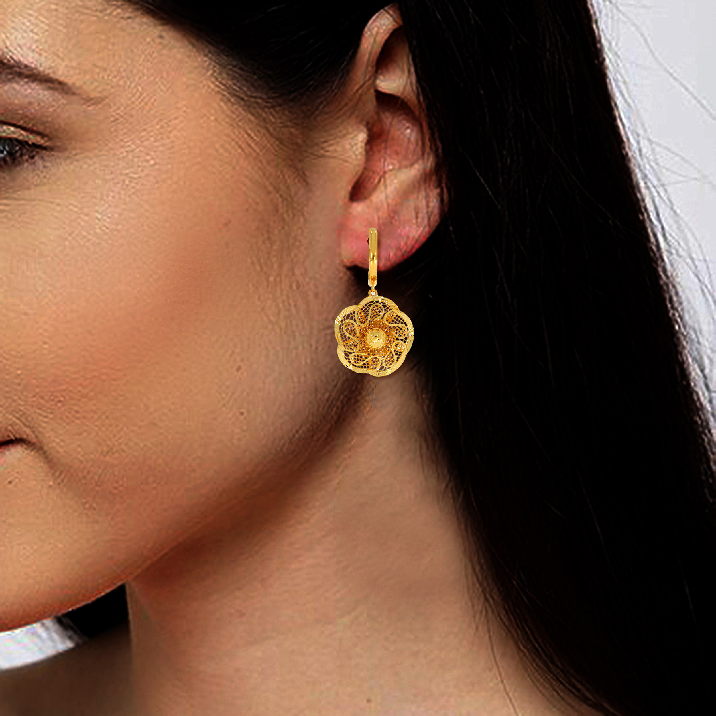 Intricate Bloom Gold Hoop Earrings - Senco Gold and Diamonds