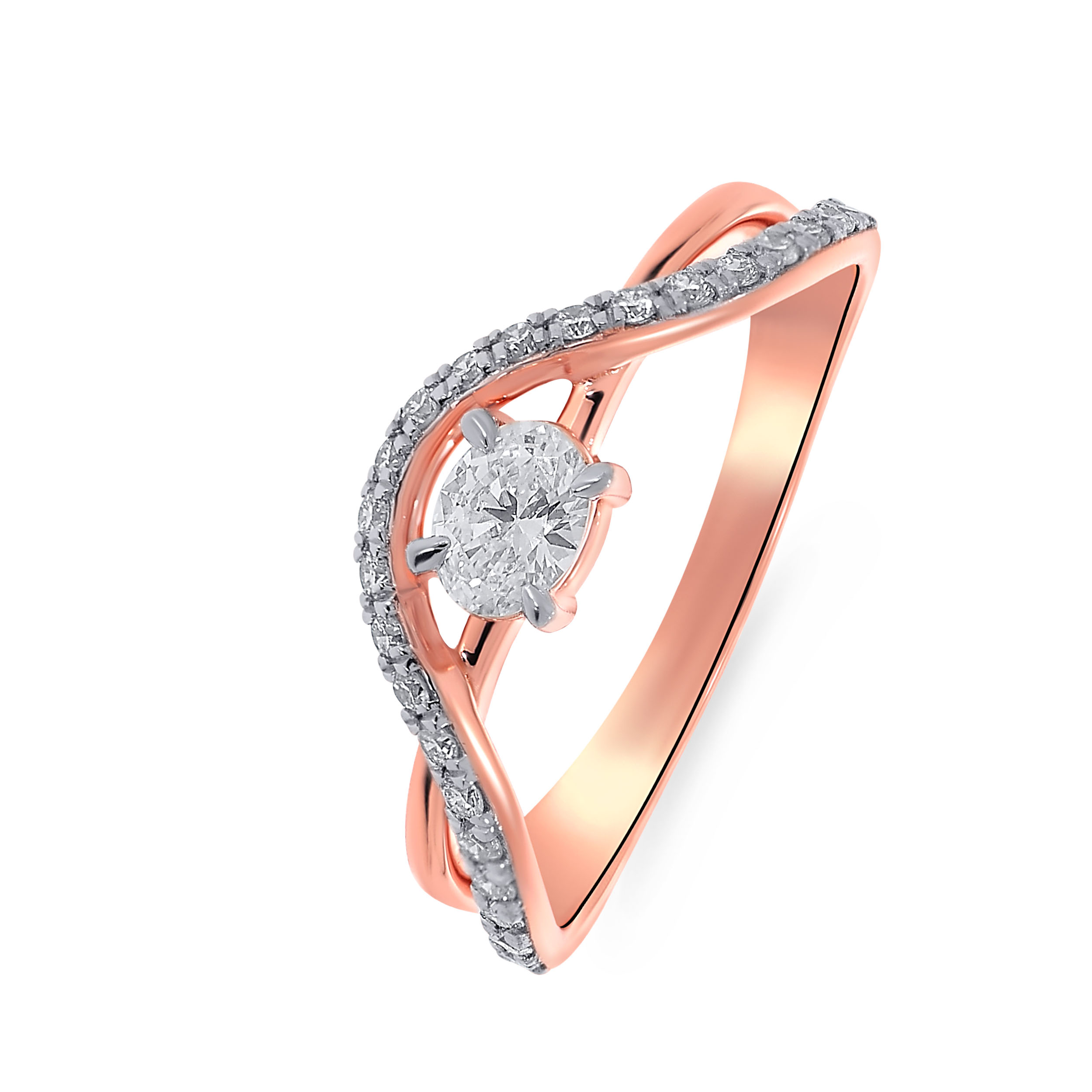 Wavy Dazzle Solitaire Ring - Senco Gold and Diamonds