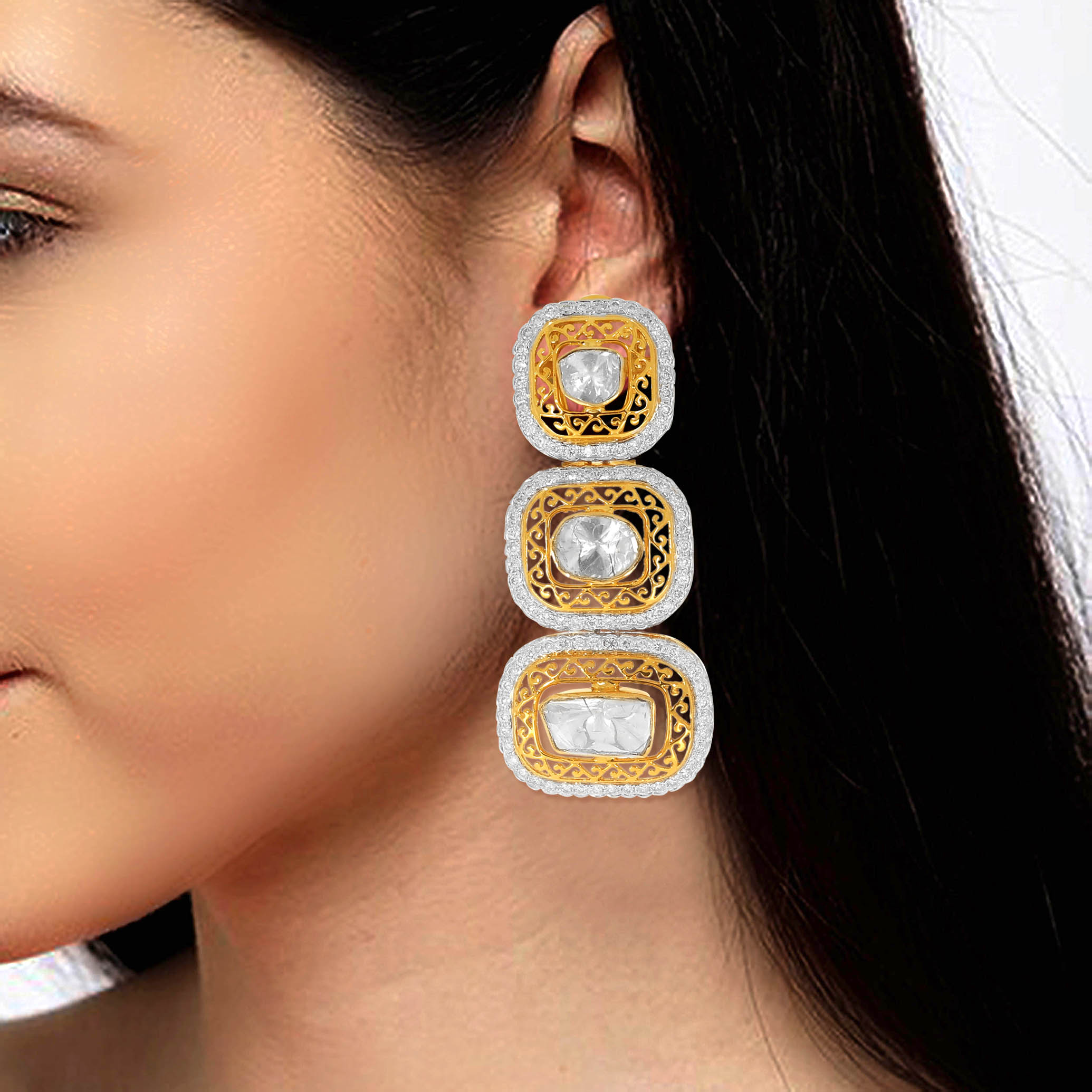 Trinity Symmetry Polki Diamond Danglers - Senco Gold and Diamonds