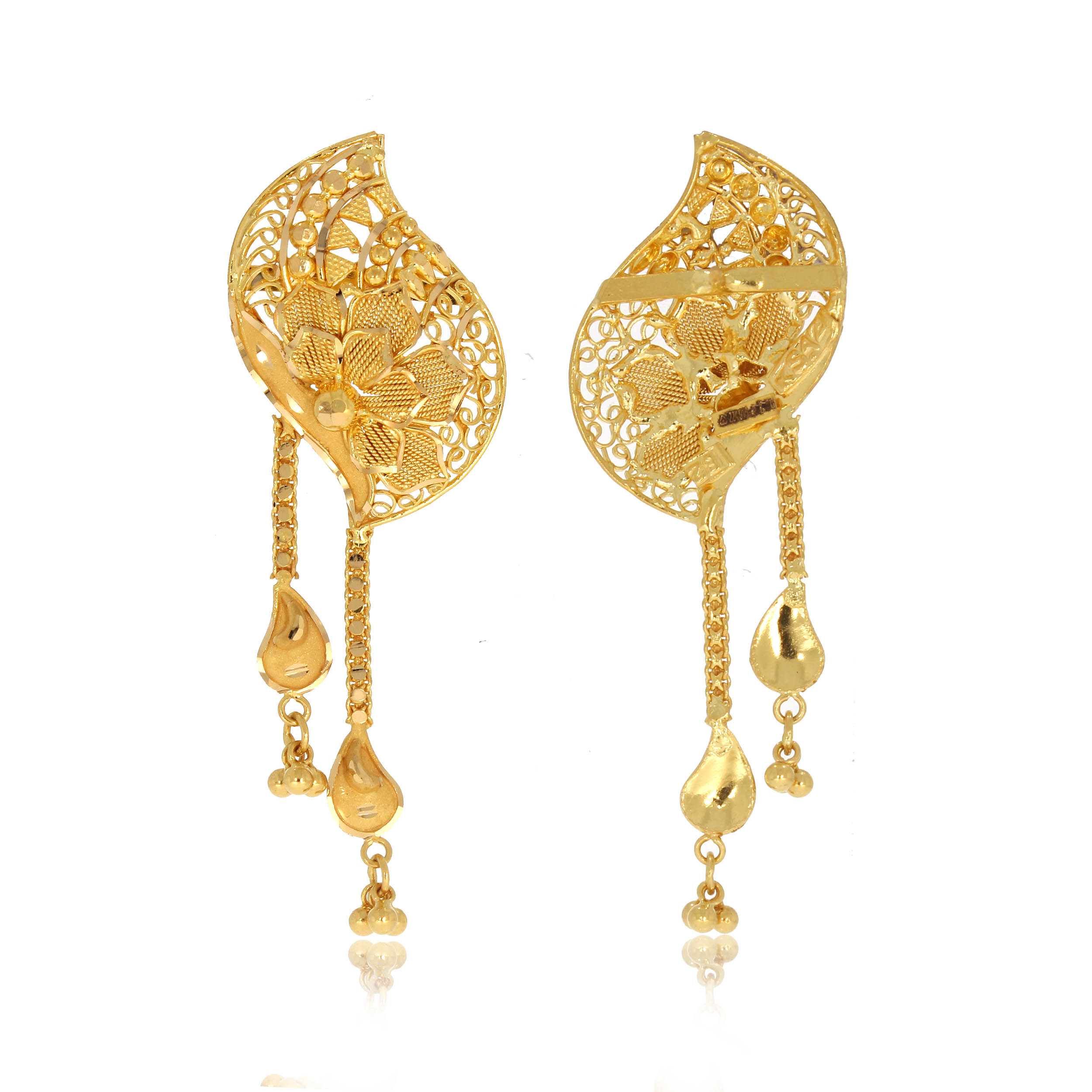 Wavy Leaf Gold Earrings - Senco Gold and Diamonds