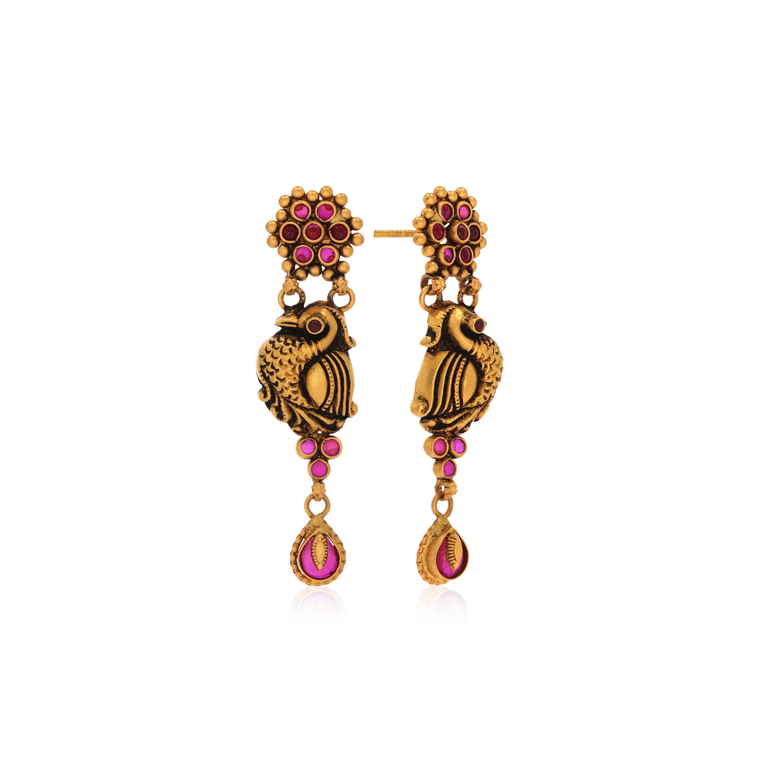 Pious Peacock Antique Gold Earrings - Senco Gold and Diamonds