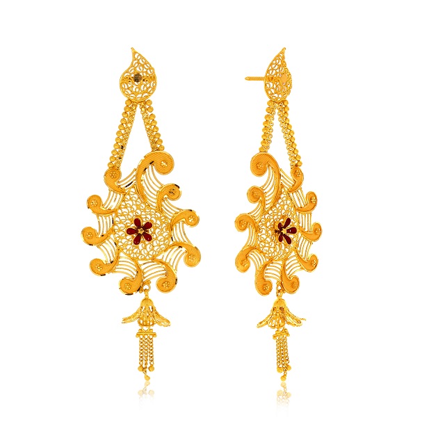 Unique Paisley Gold Danglers - Senco Gold and Diamonds