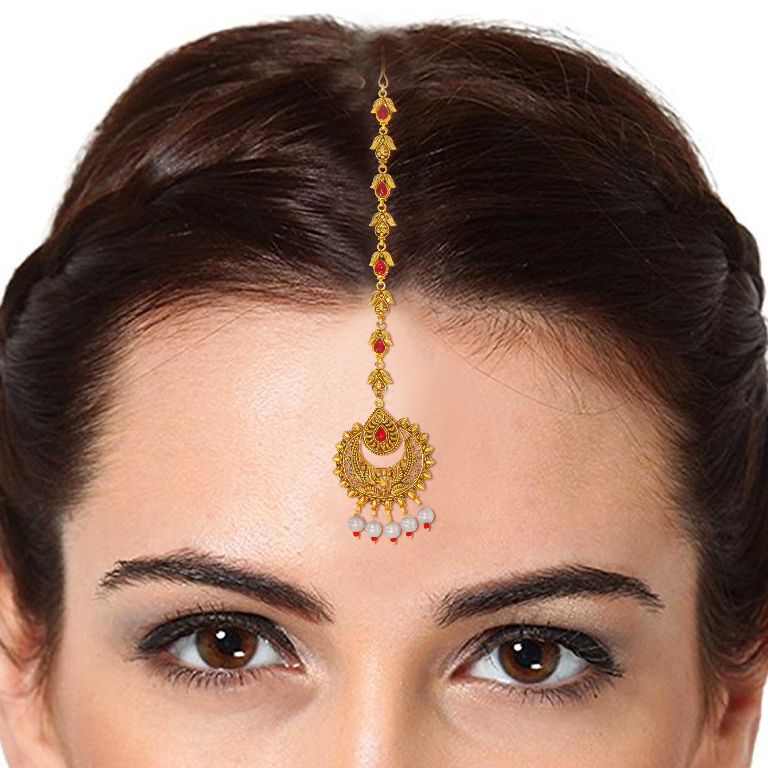 Ethnic Sunbeam Gold Maang Tikka - Senco Gold and Diamonds