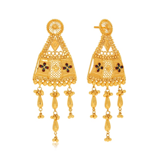 Floral Duo Gold Danglers - Senco Gold and Diamonds