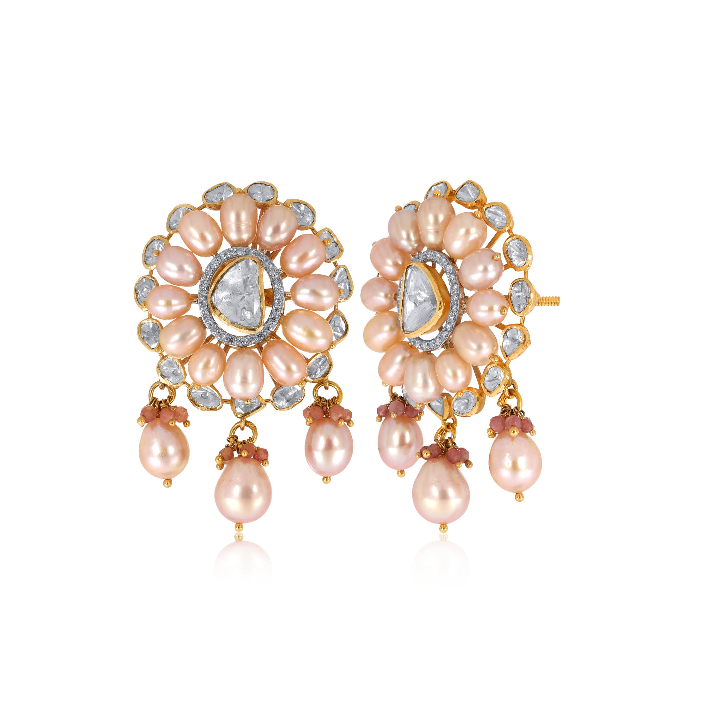 Majestic Bloom Polki Diamond Studs - Senco Gold and Diamonds