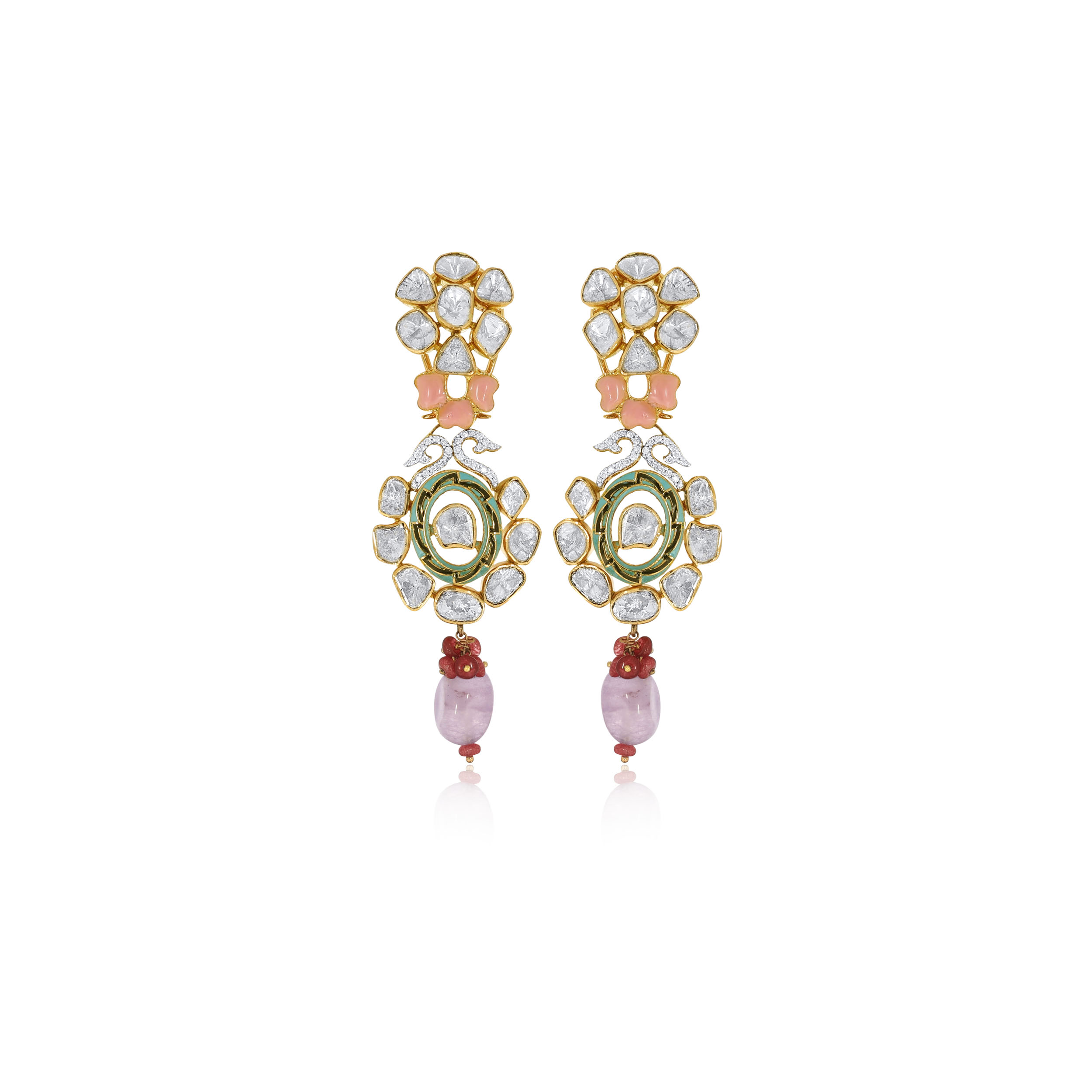 Floral Supremacy Polki Drop Earrings - Senco Gold and Diamonds