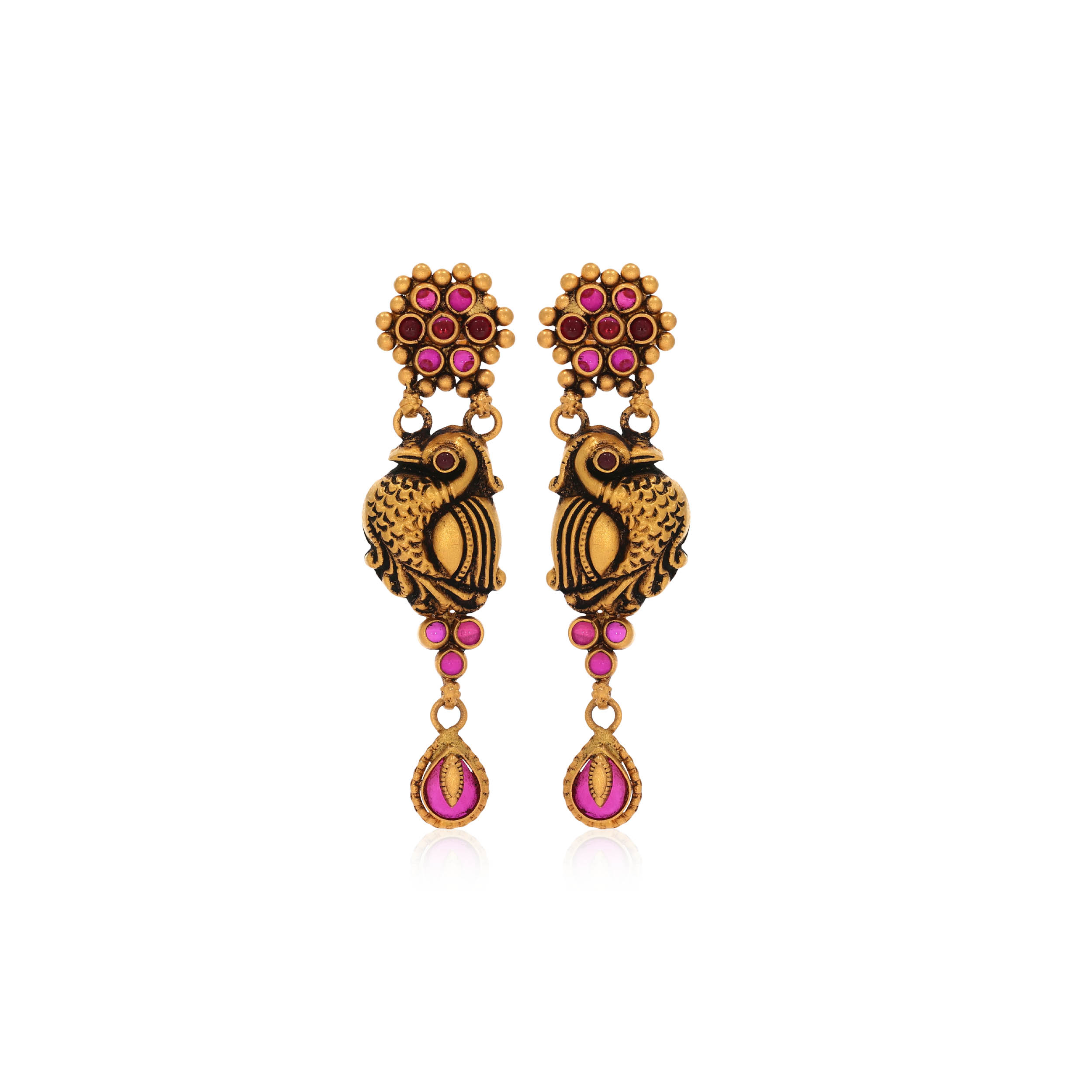 Pious Peacock Antique Gold Earrings - Senco Gold and Diamonds