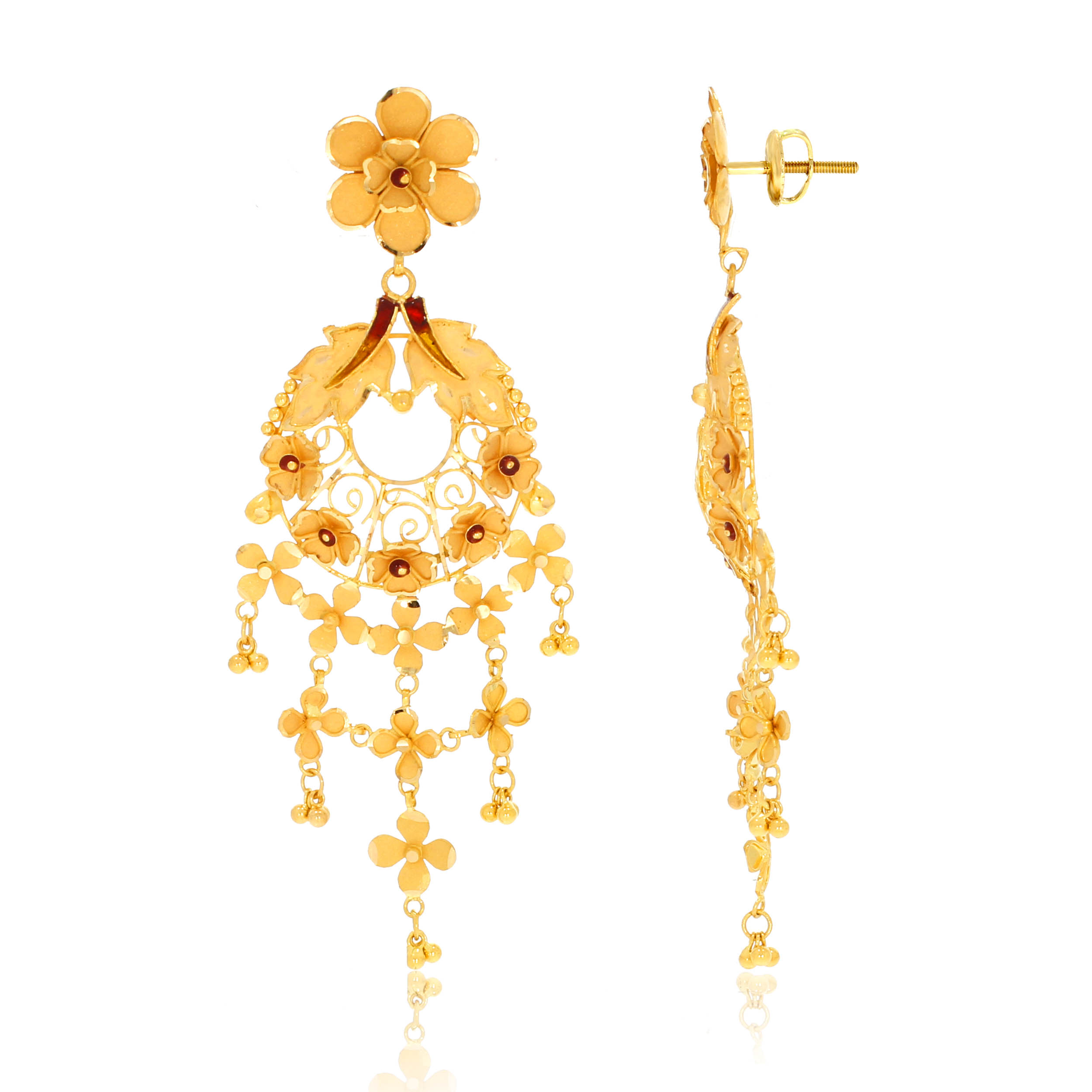 Rainy Blooms Gold Danglers - Senco Gold and Diamonds