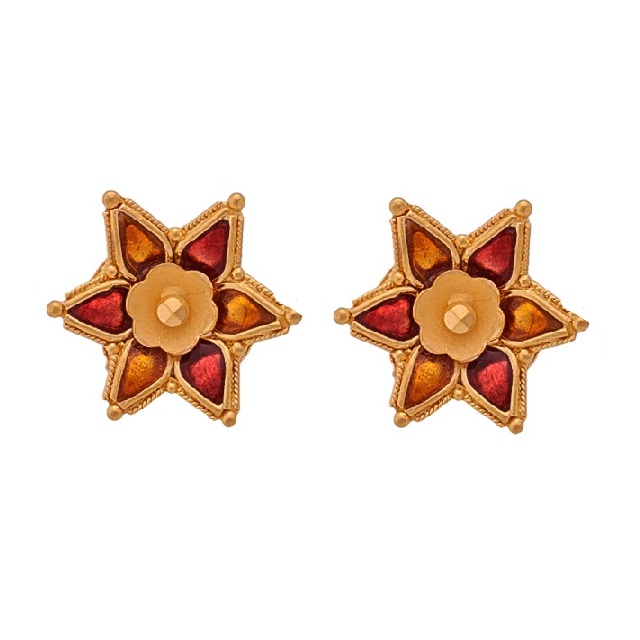 Blooming Meena Gold Studs - Senco Gold and Diamonds