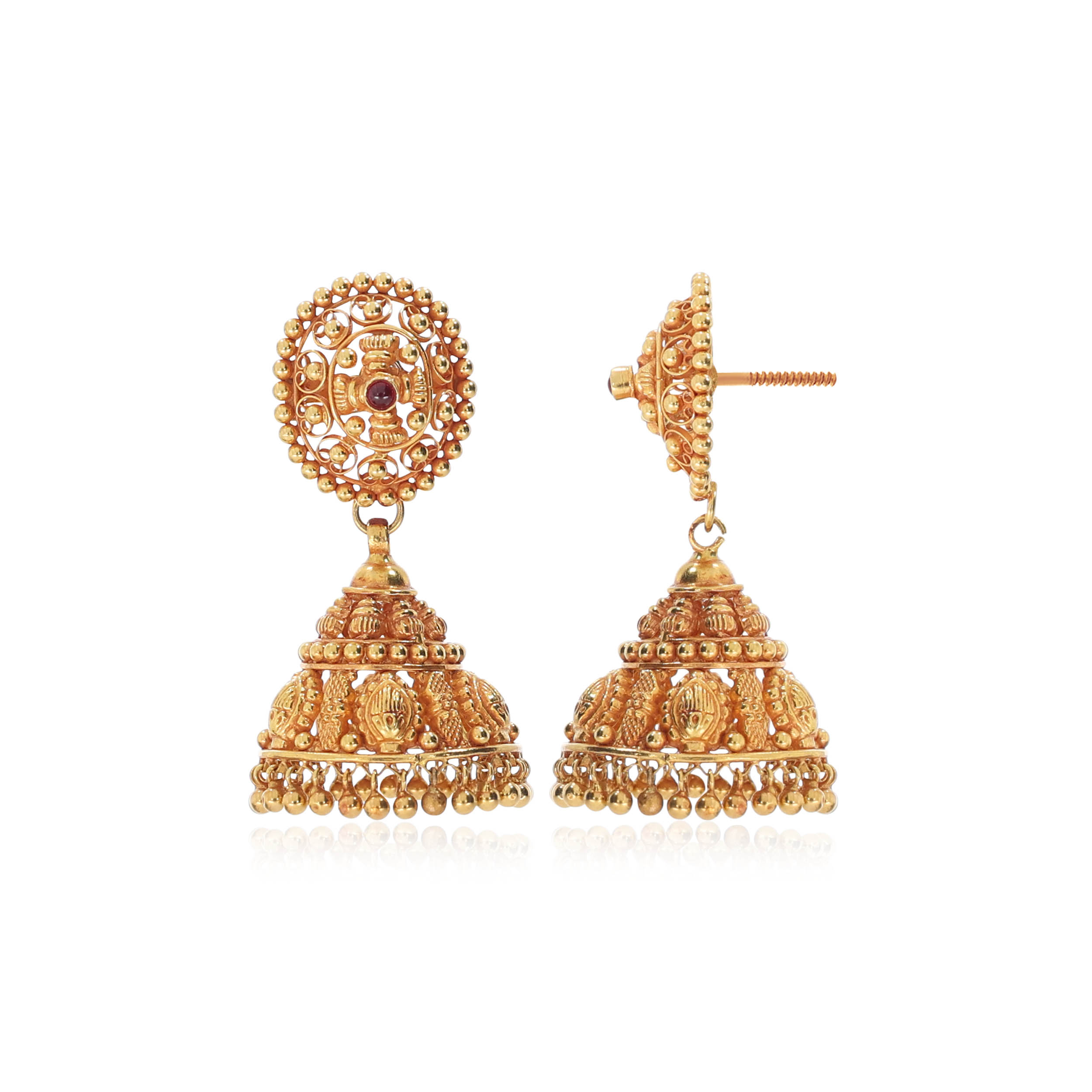 Traditional Antique Gold Jhumka Earrings - Senco Gold and Diamonds