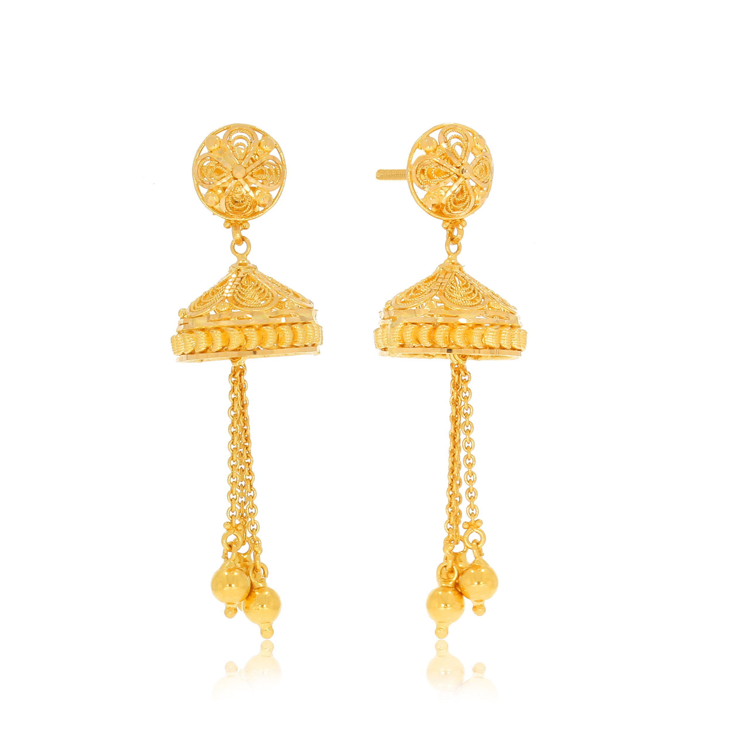 Traditional Art Gold Long Earrings - Senco Gold and Diamonds
