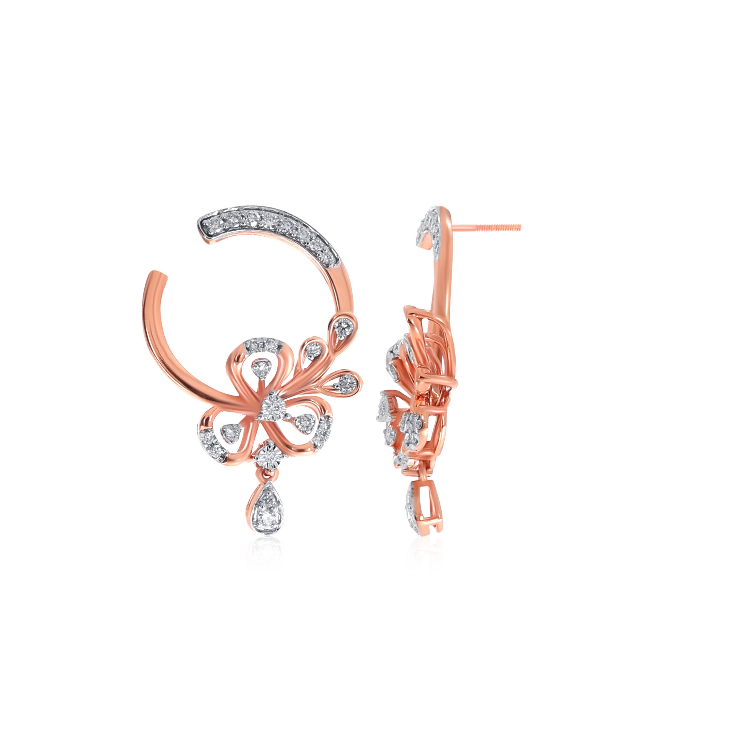 Floral Shine Diamond Drop Earrings - Senco Gold and Diamonds