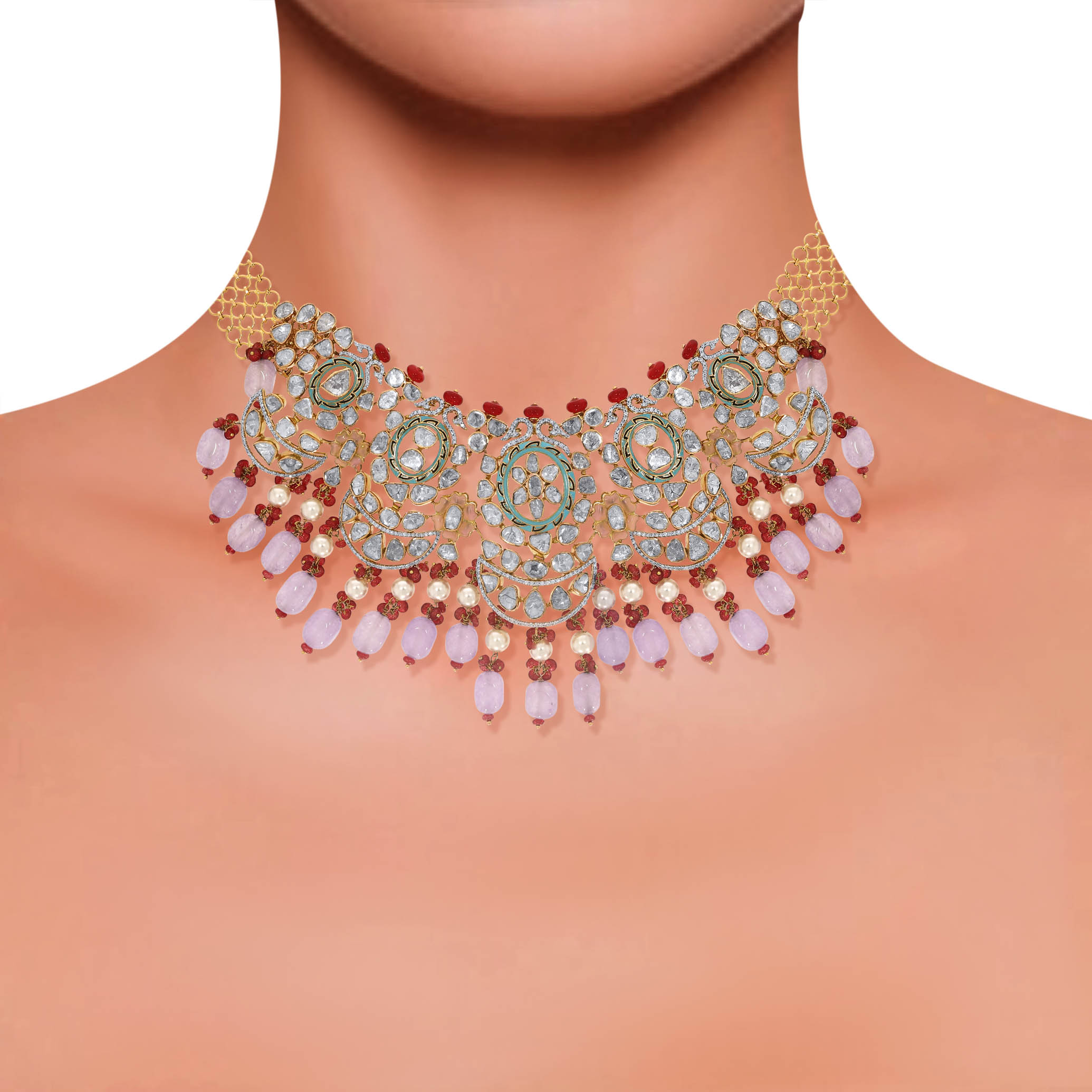 Dripping Treasure Polki Choker Necklace - Senco Gold and Diamonds