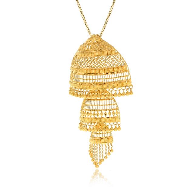 Cascading Trio Gold Jhumka Pendant - Senco Gold and Diamonds