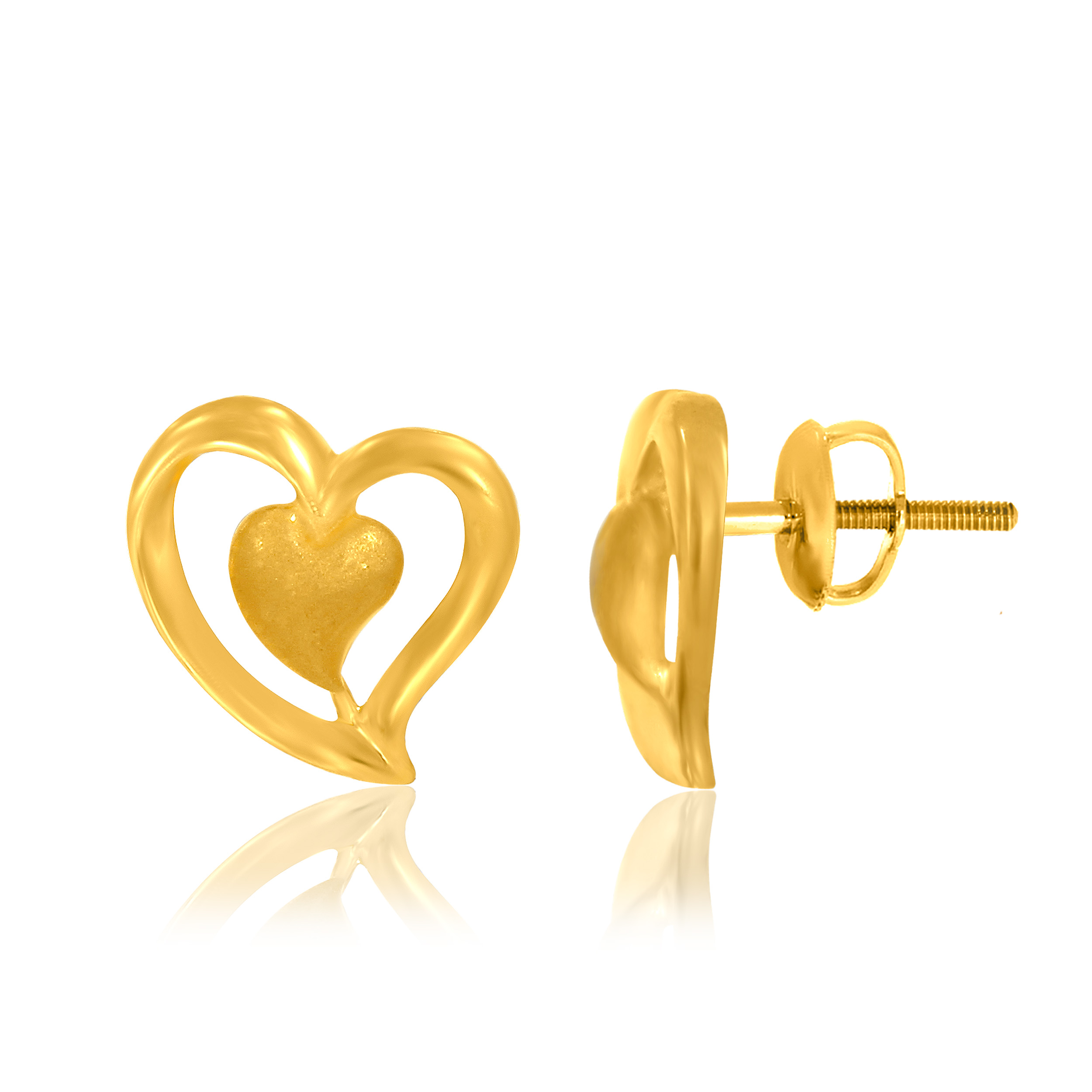 Classy Heart Gold Studs - Senco Gold and Diamonds