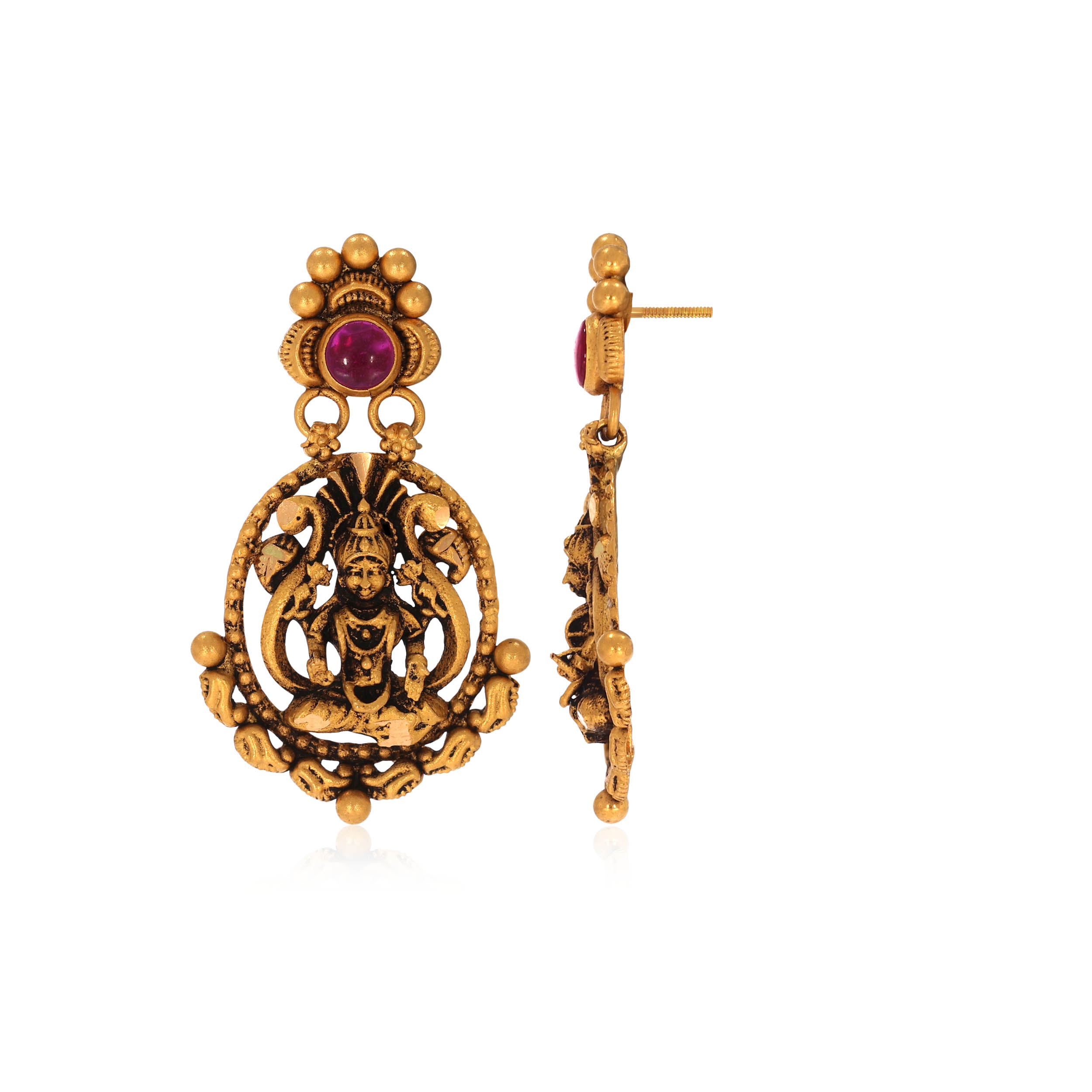 Auspicious Deity Antique Gold Drop Earrings - Senco Gold and Diamonds