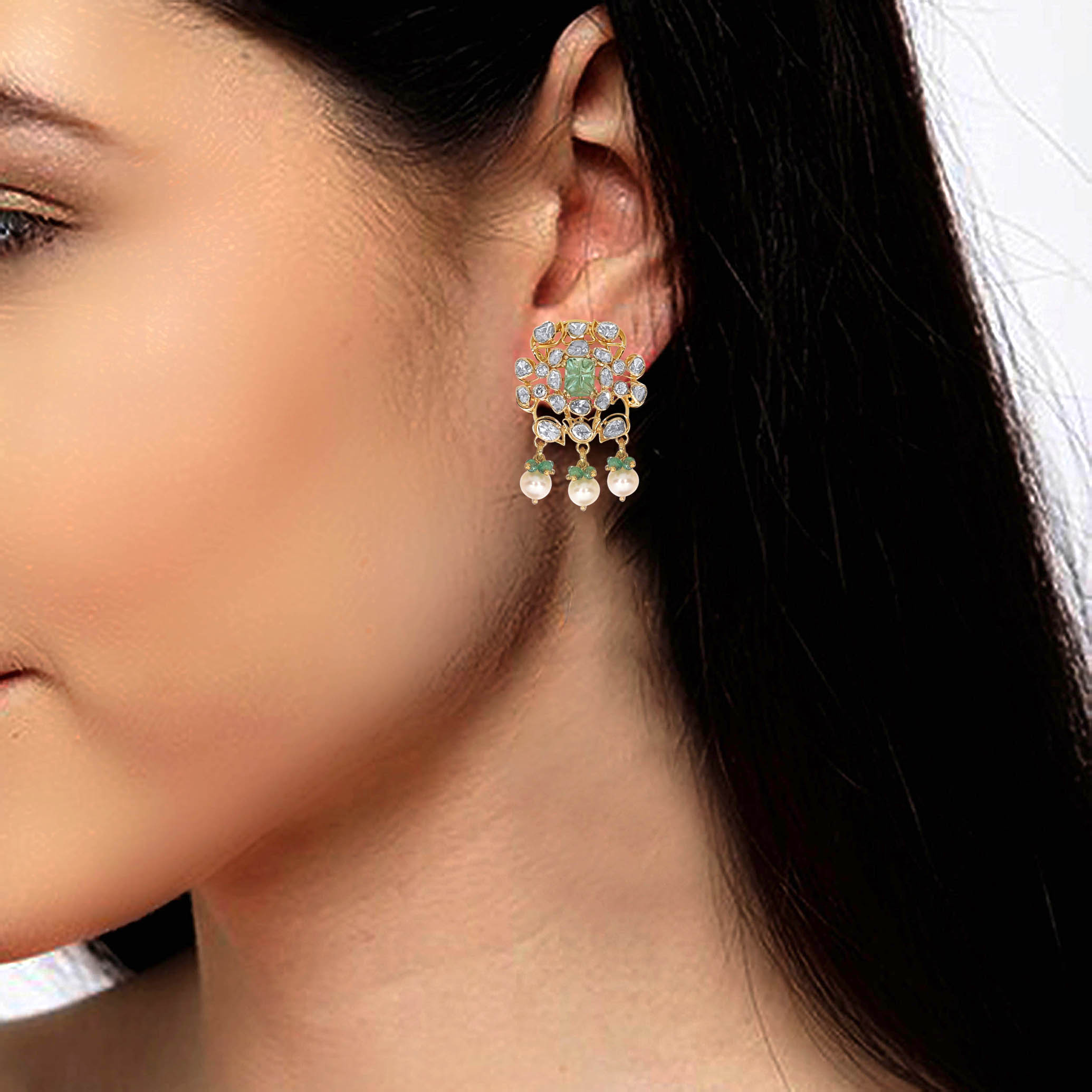Grand Bloom Polki Hoop Earrings - Senco Gold and Diamonds