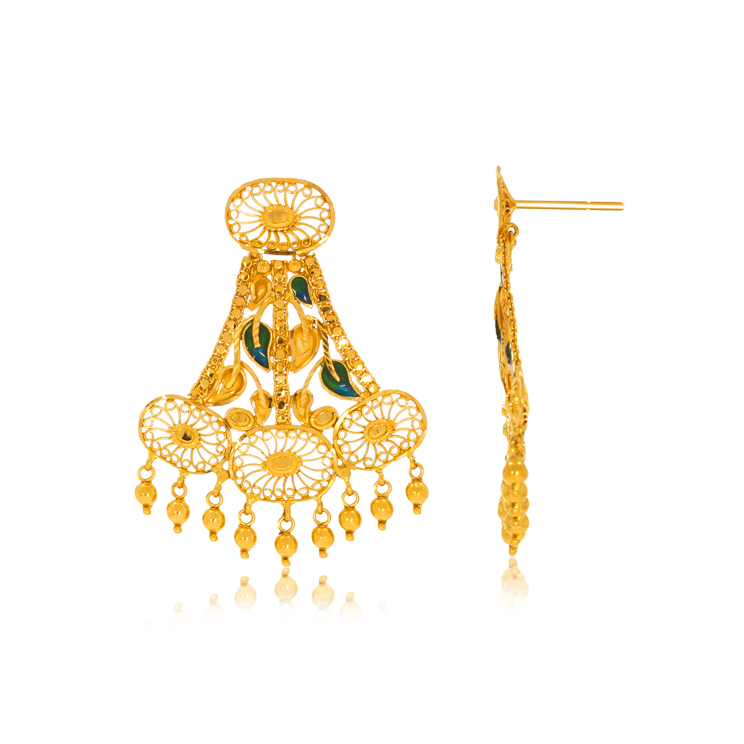 Ethnic Jhoomer Gold Earrings - Senco Gold and Diamonds