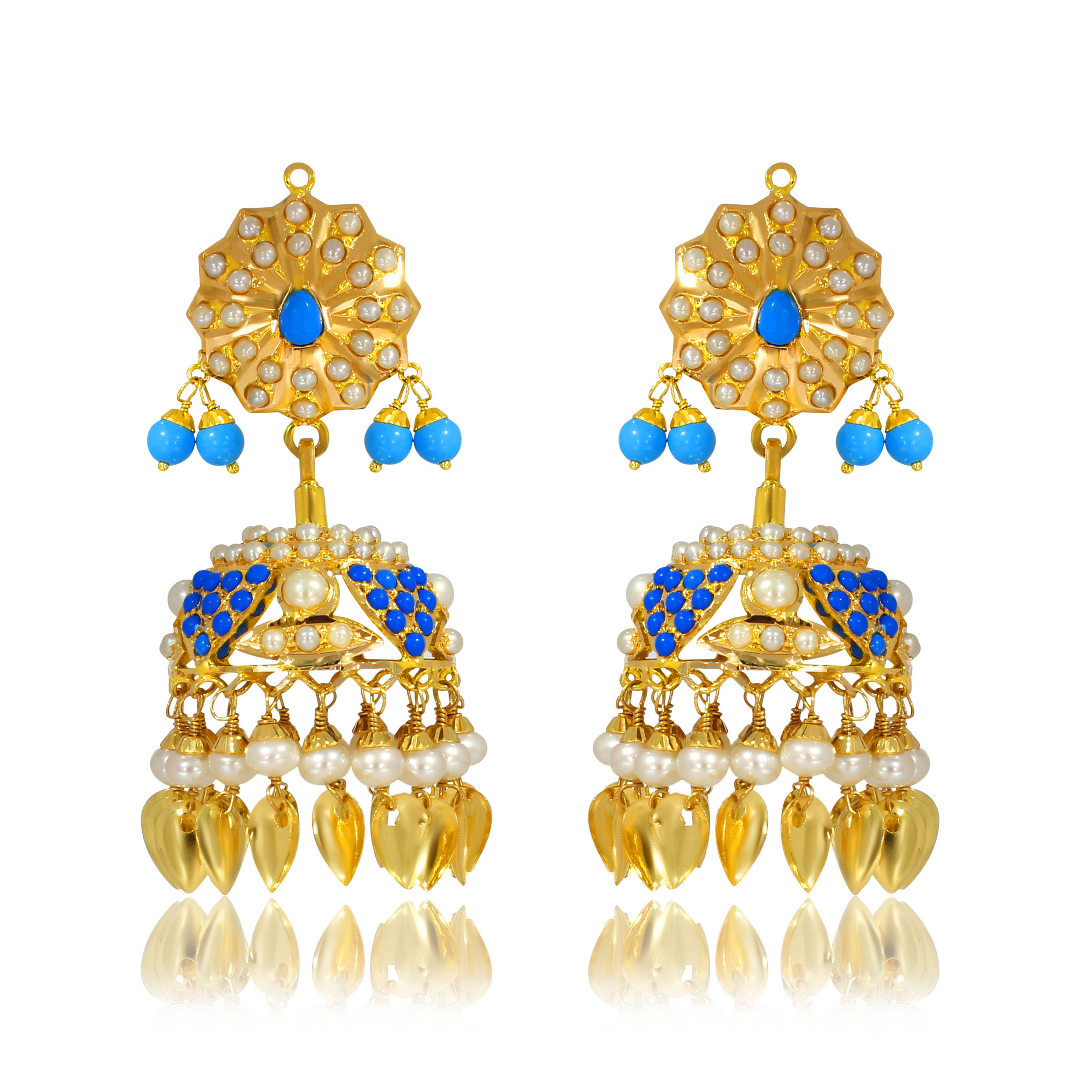 Azure Bliss Gold Jhumka Earrings - Senco Gold and Diamonds