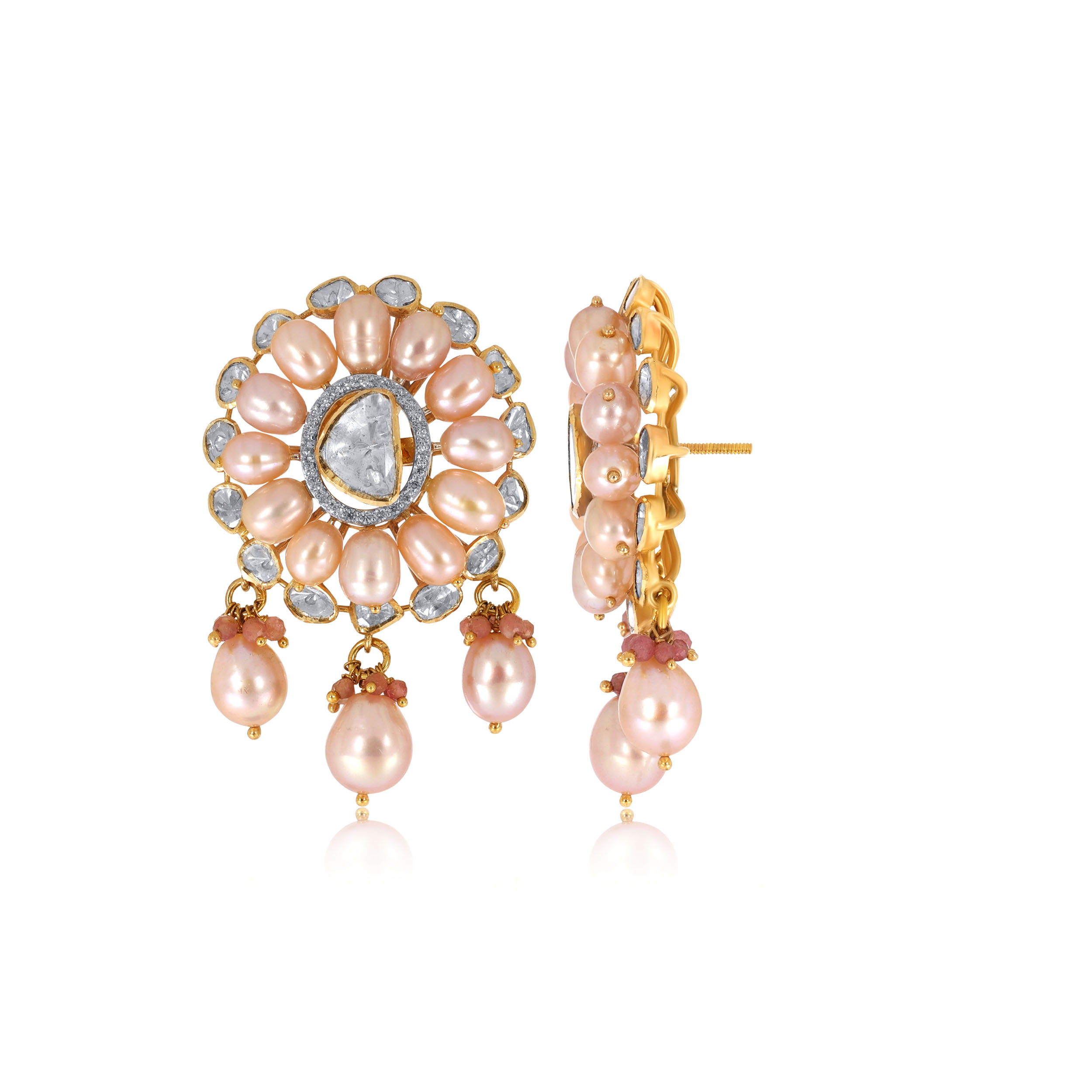 Majestic Bloom Polki Diamond Studs - Senco Gold and Diamonds
