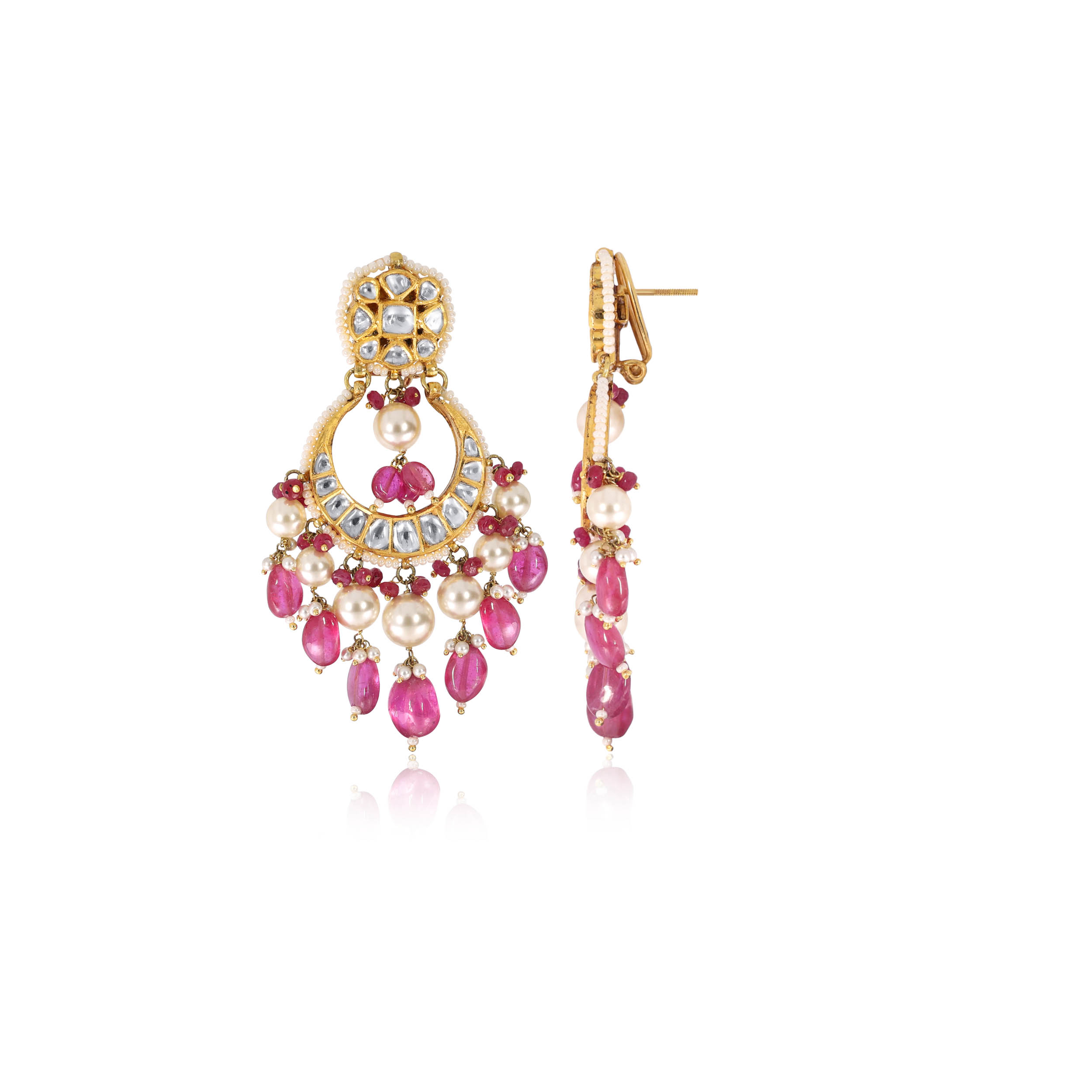 Enticing Bloom Polki Chandbali Earrings - Senco Gold and Diamonds